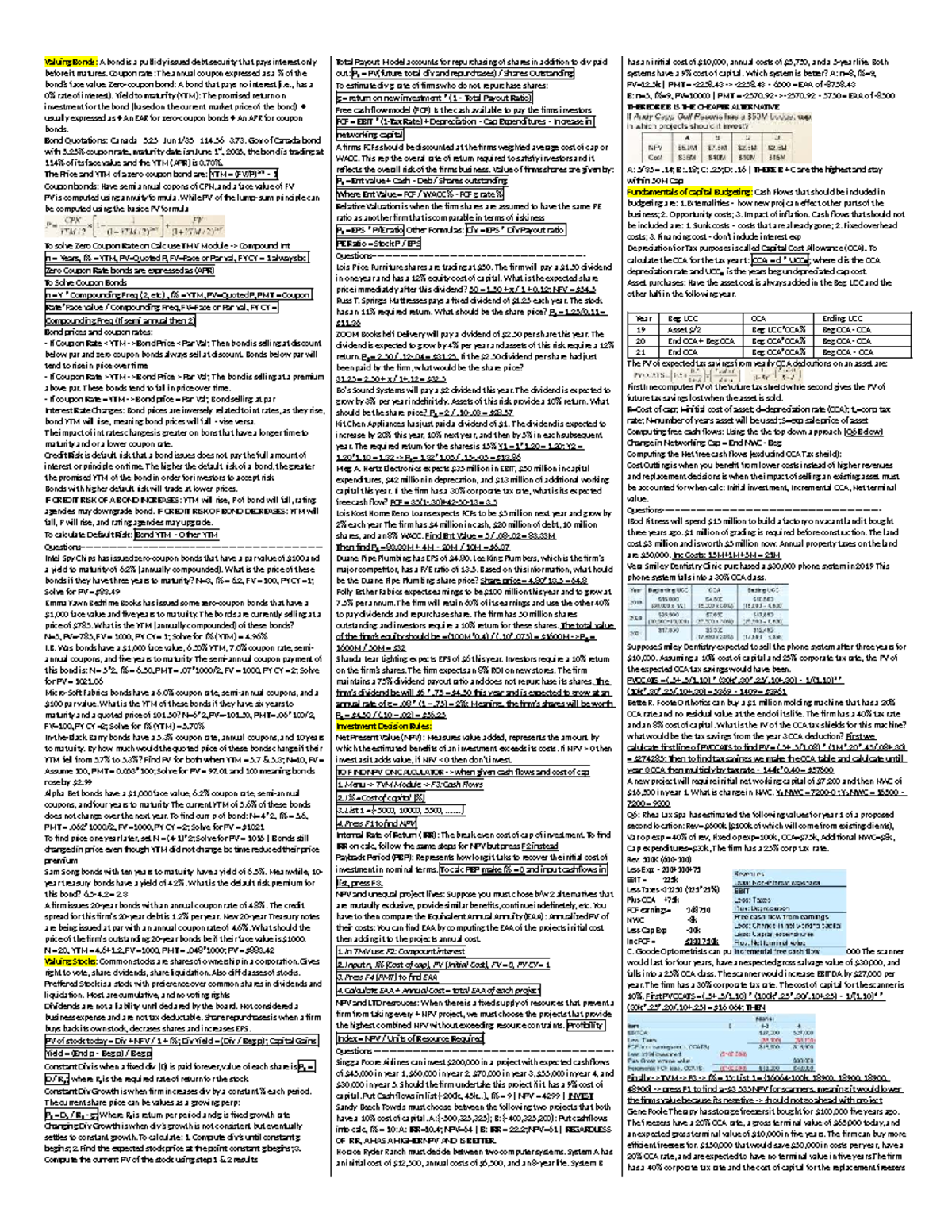 Crib Sheet - Fin: Key Concepts in Bond Valuation and Stock Analysis ...
