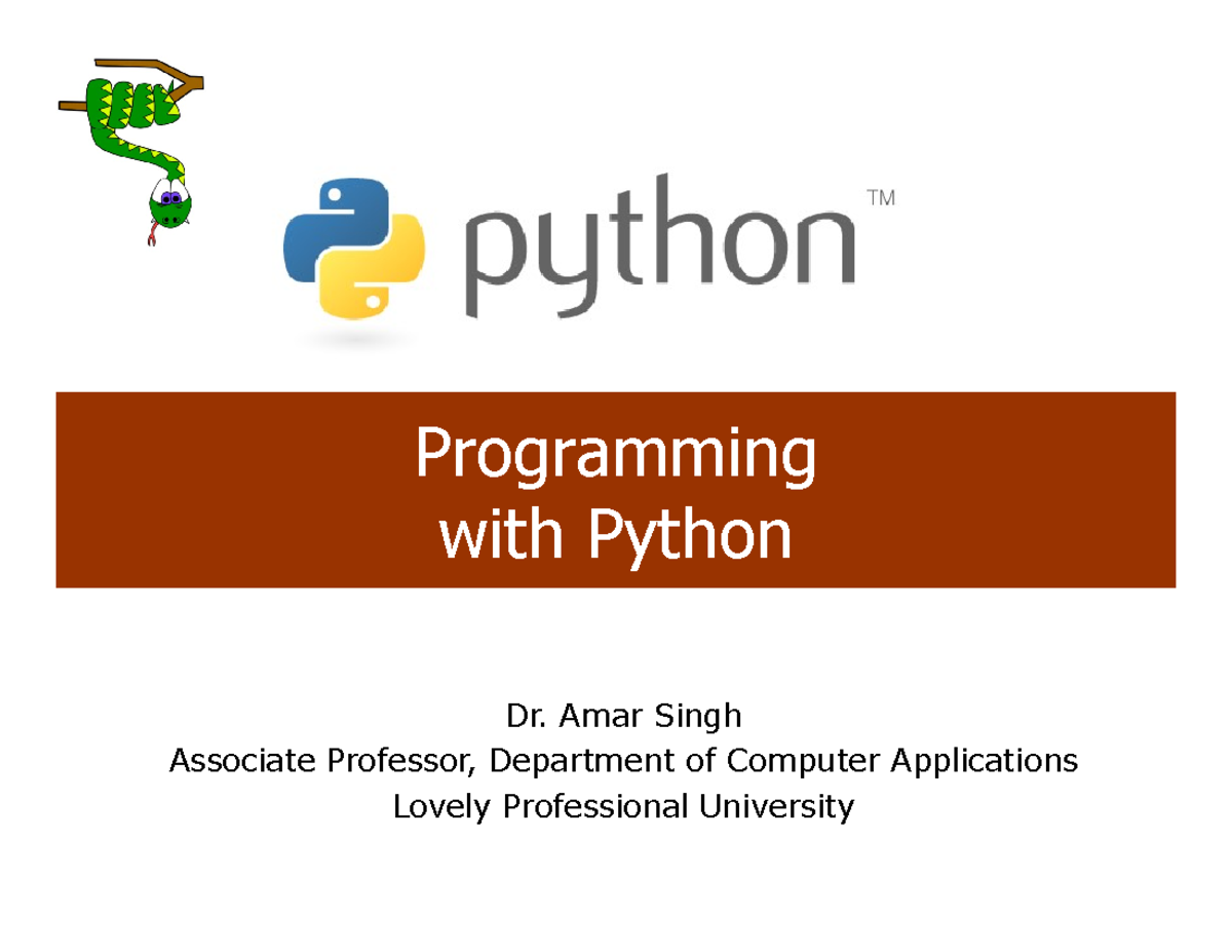 LPU CS101 Lecture Notes: Introduction to Python Basics - Studocu