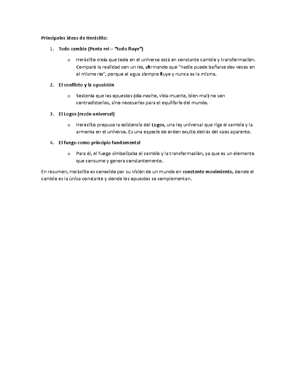 Ideas Clave de Heráclito: Cambio, Oposición y Logos en Filosofía - Studocu, image size:1200x1553