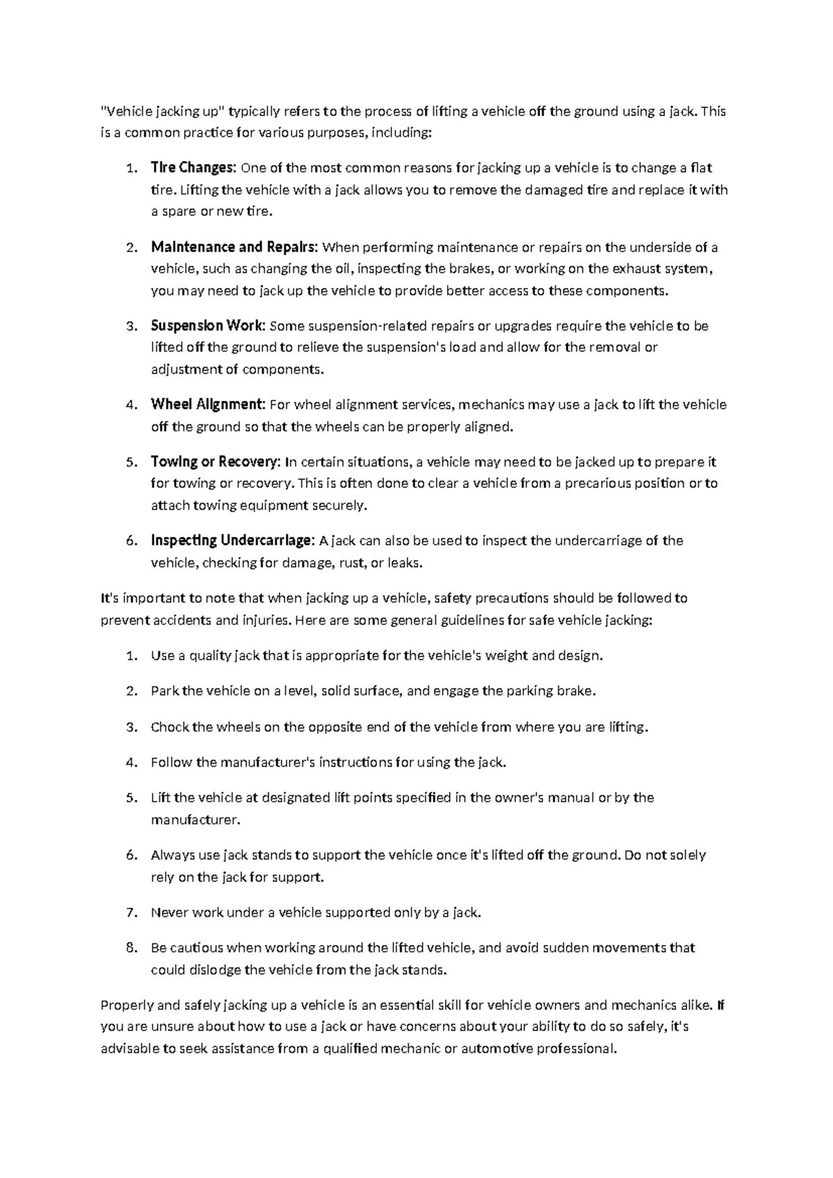 Level 6 Body Work Notes: Techniques and Safety for Vehicle Jacking ...