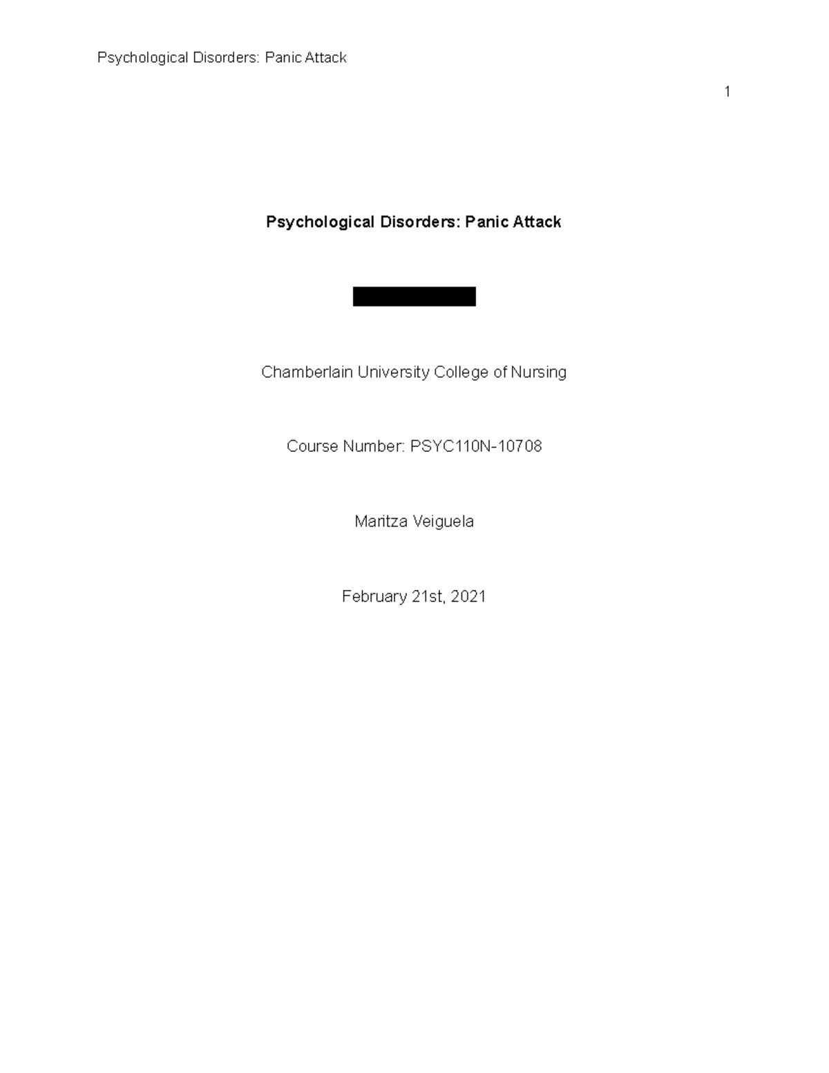 PSY - Week 7 Assignment-1 - 1 Psychological Disorders: Panic Attack ...