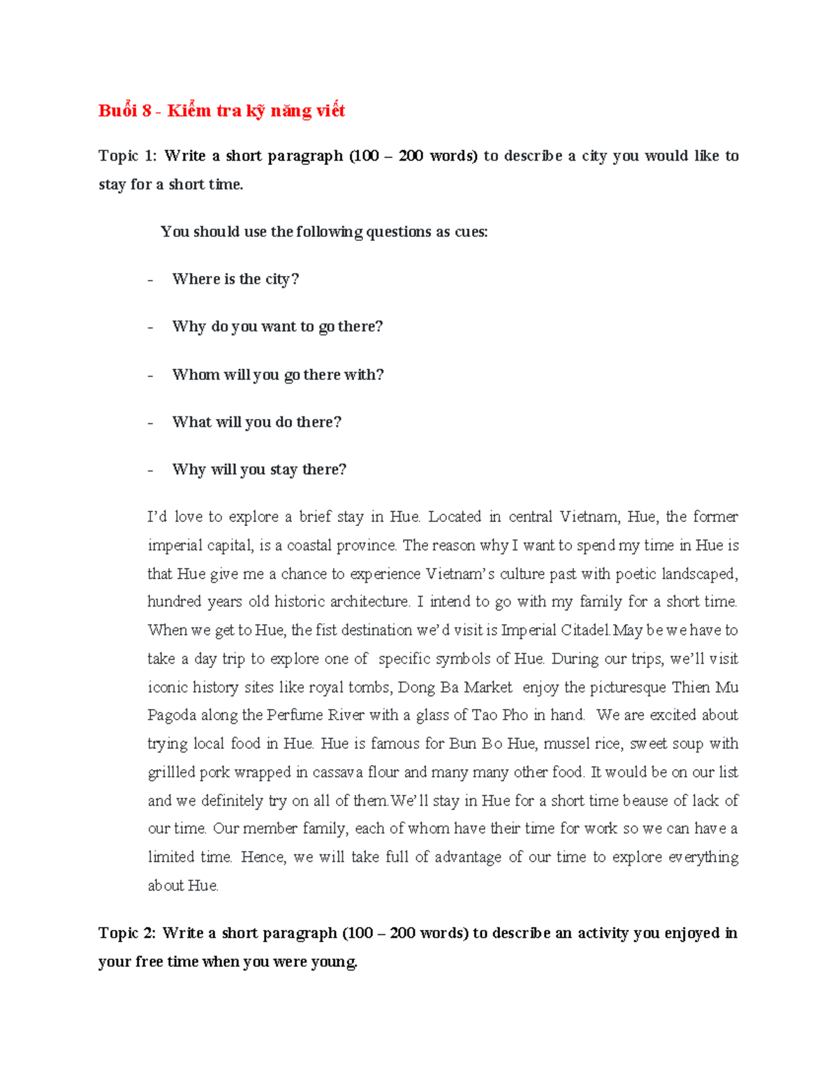 TACB Writing Practice: Descriptive Paragraphs on Personal Experiences ...
