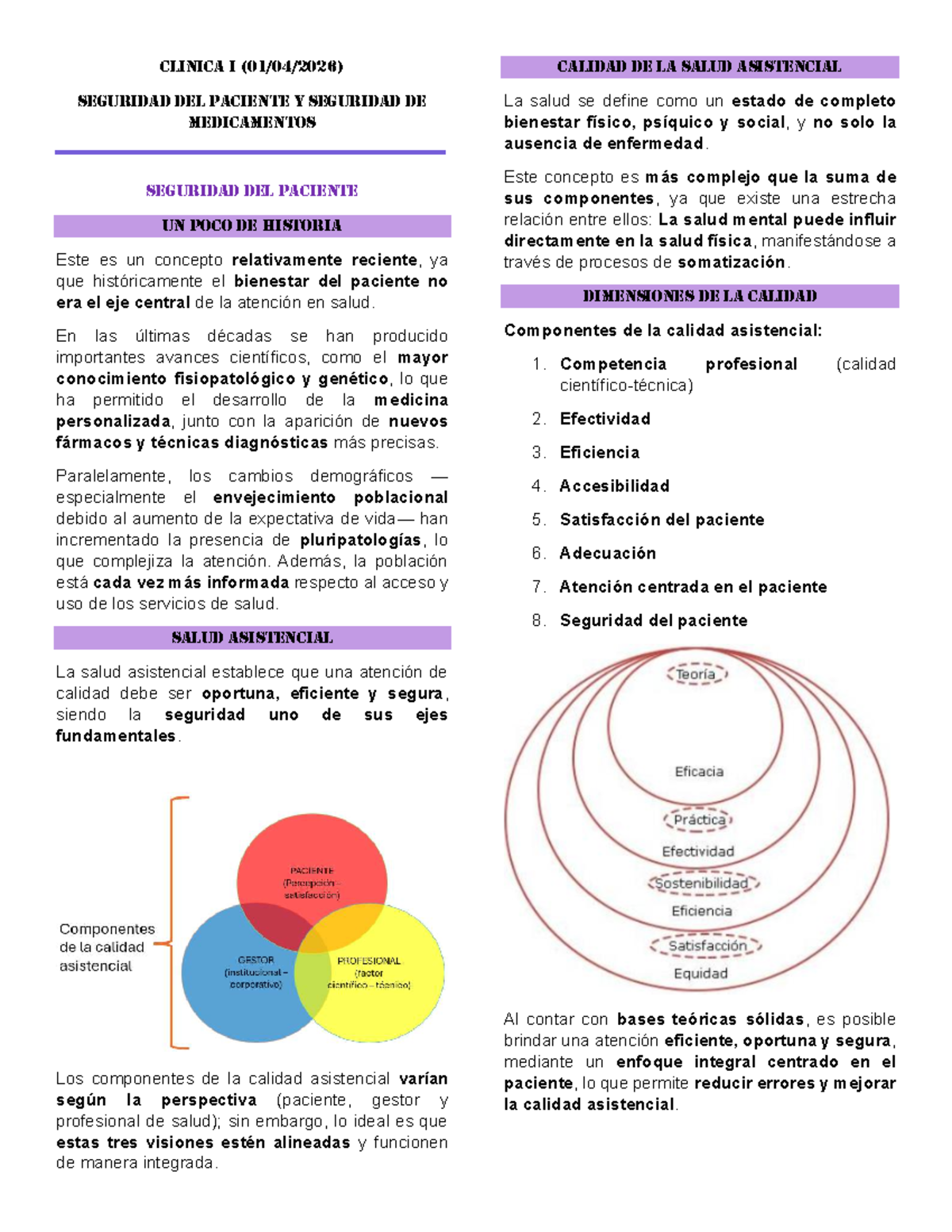 CLINICA I: Calidad y Seguridad Asistencial del Paciente - Studocu