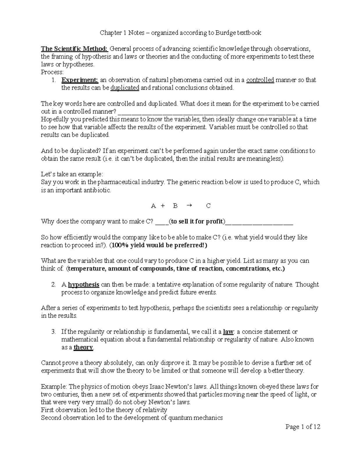 Chemistry 101: Chapter 1 Notes on Scientific Method & Matter - Studocu