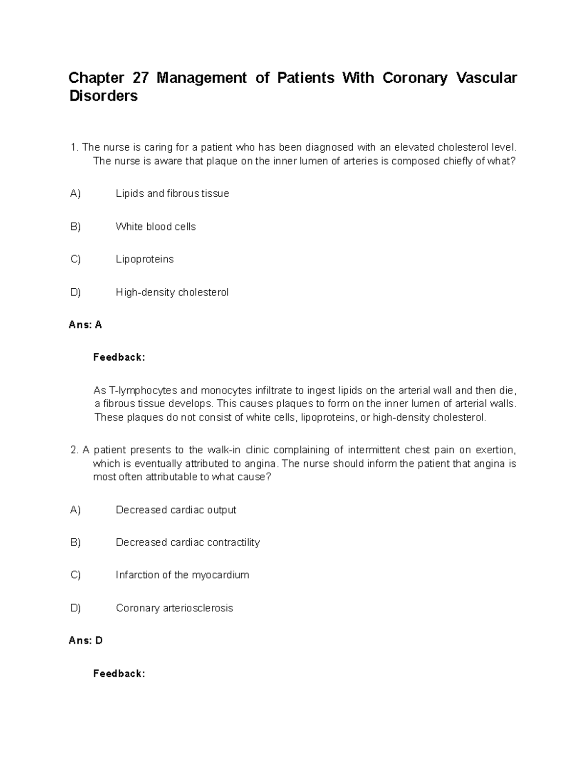 Chapter 27 Management of Patients With Coronary Vascular Disorders ...