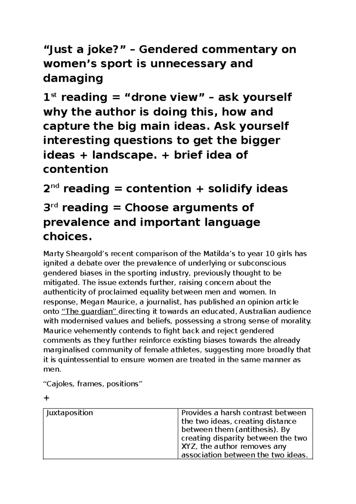 Argument Analysis - Gendered Commentary in Sports (ENG 101) - Studocu