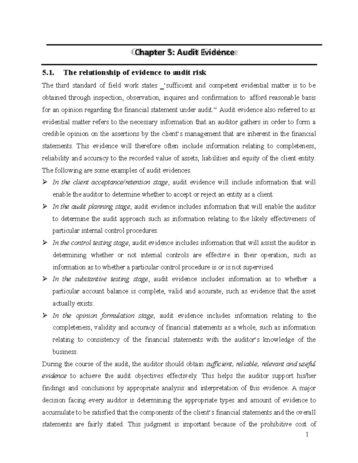 Ch5 - ch -5 auditing principles and practices - 1 Chapter 5: Audit ...