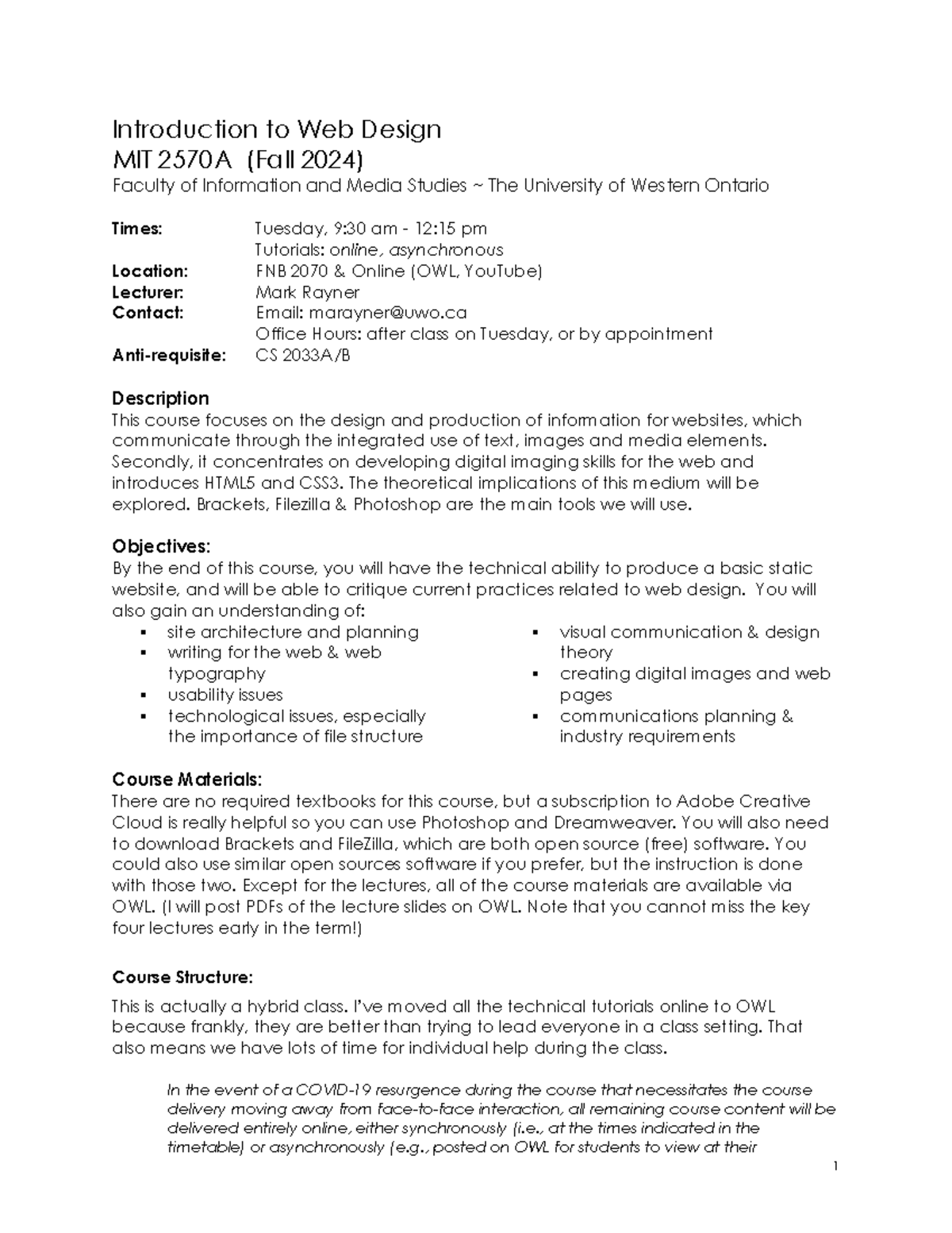 MIT 2570A - Intro to Web Design Course Overview and Schedule - Studocu