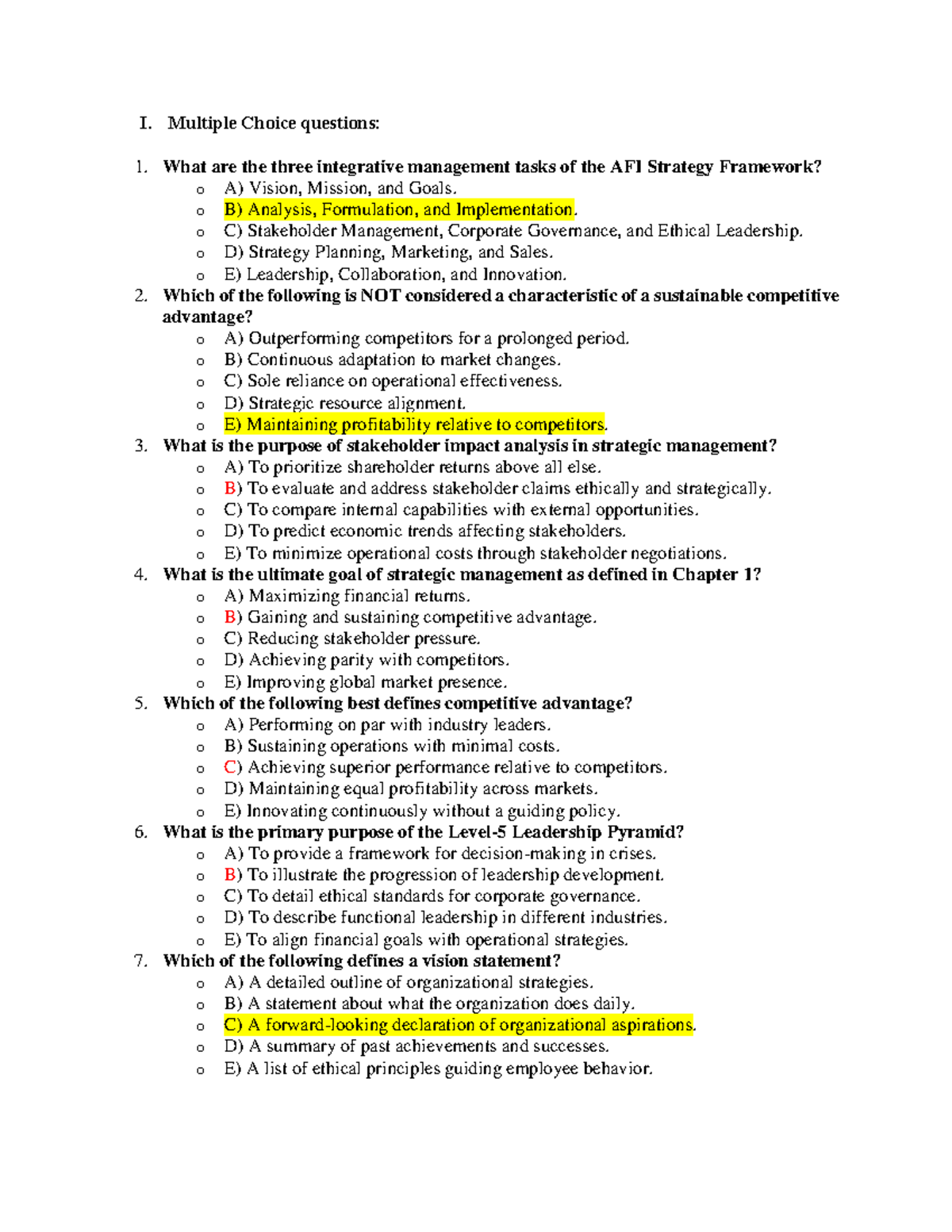 Final Exam MCQs & Essay Insights for Strategic Management (COURSE CODE ...