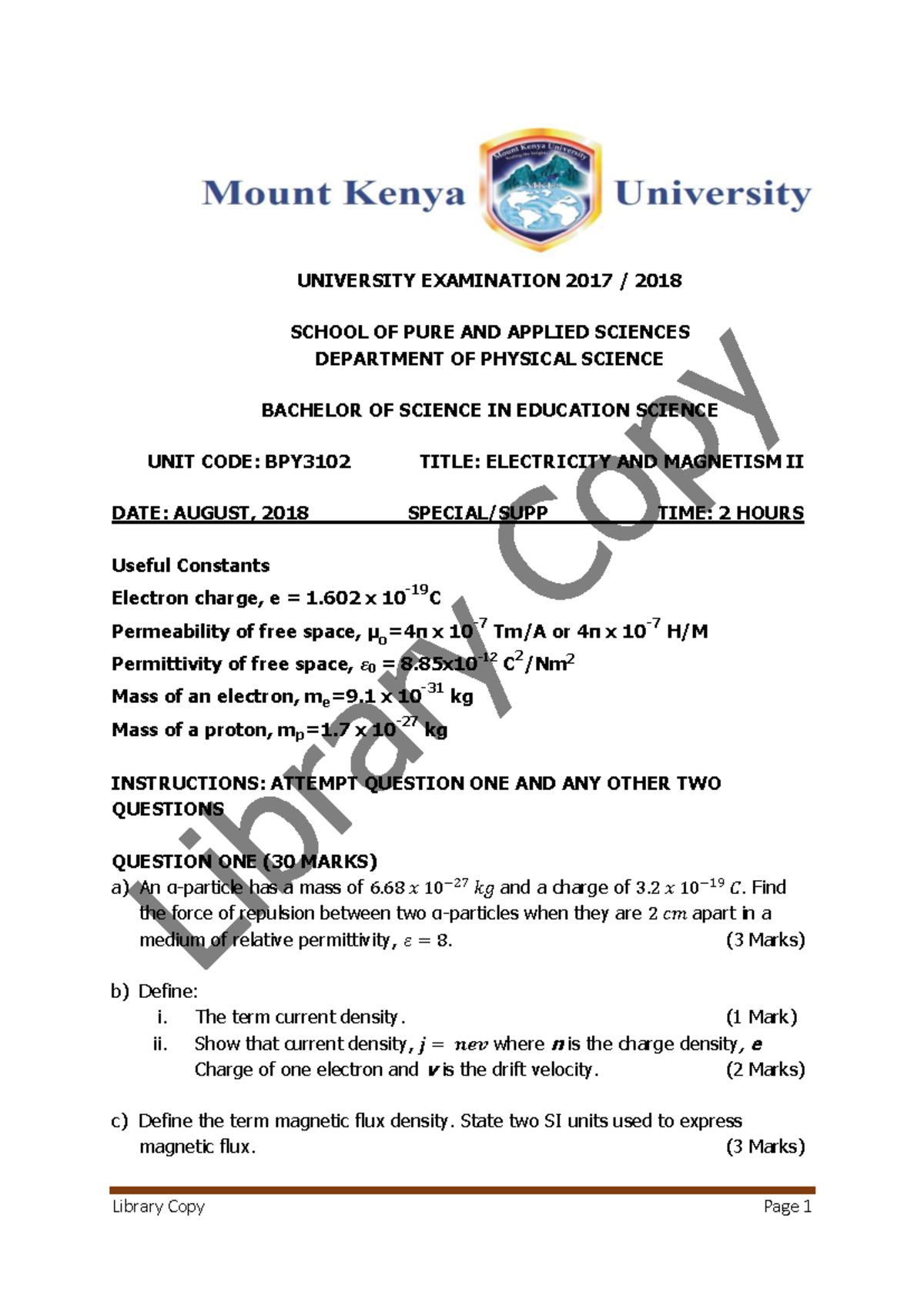 BPY3102 Final Exam: Electricity and Magnetism II Notes - Studocu