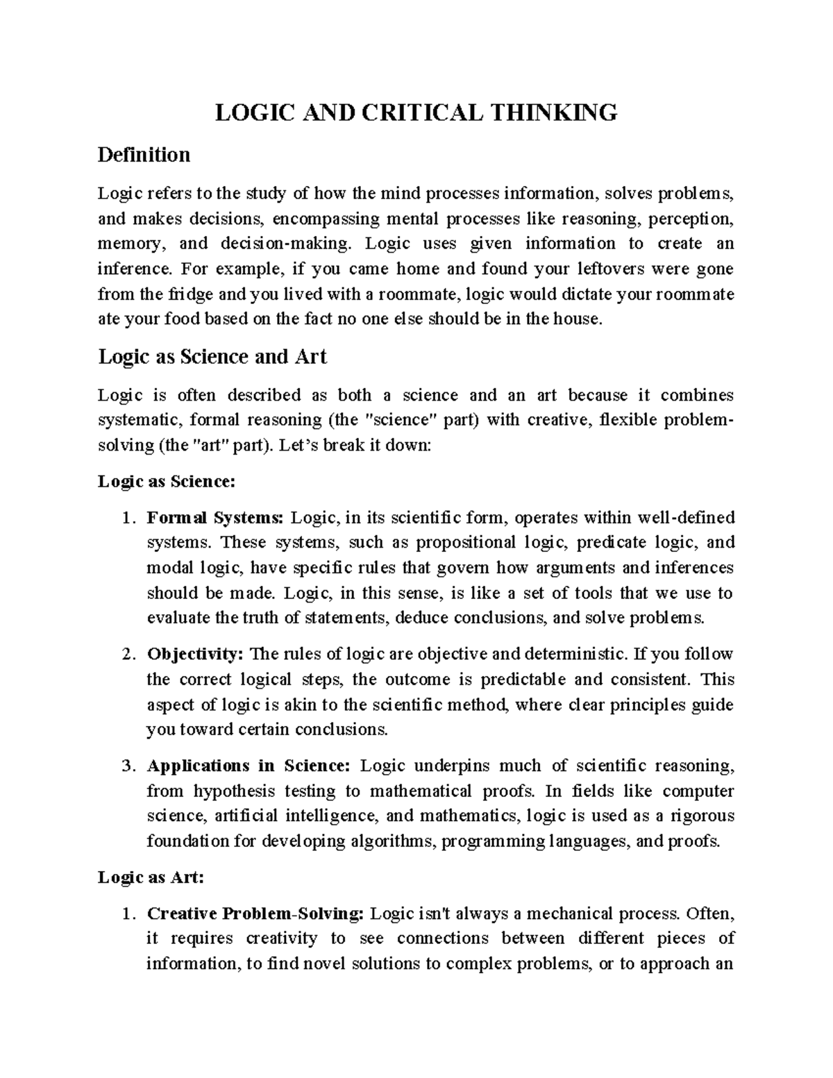 Logical and Critical Thinking: An Overview and Key Principles - Studocu