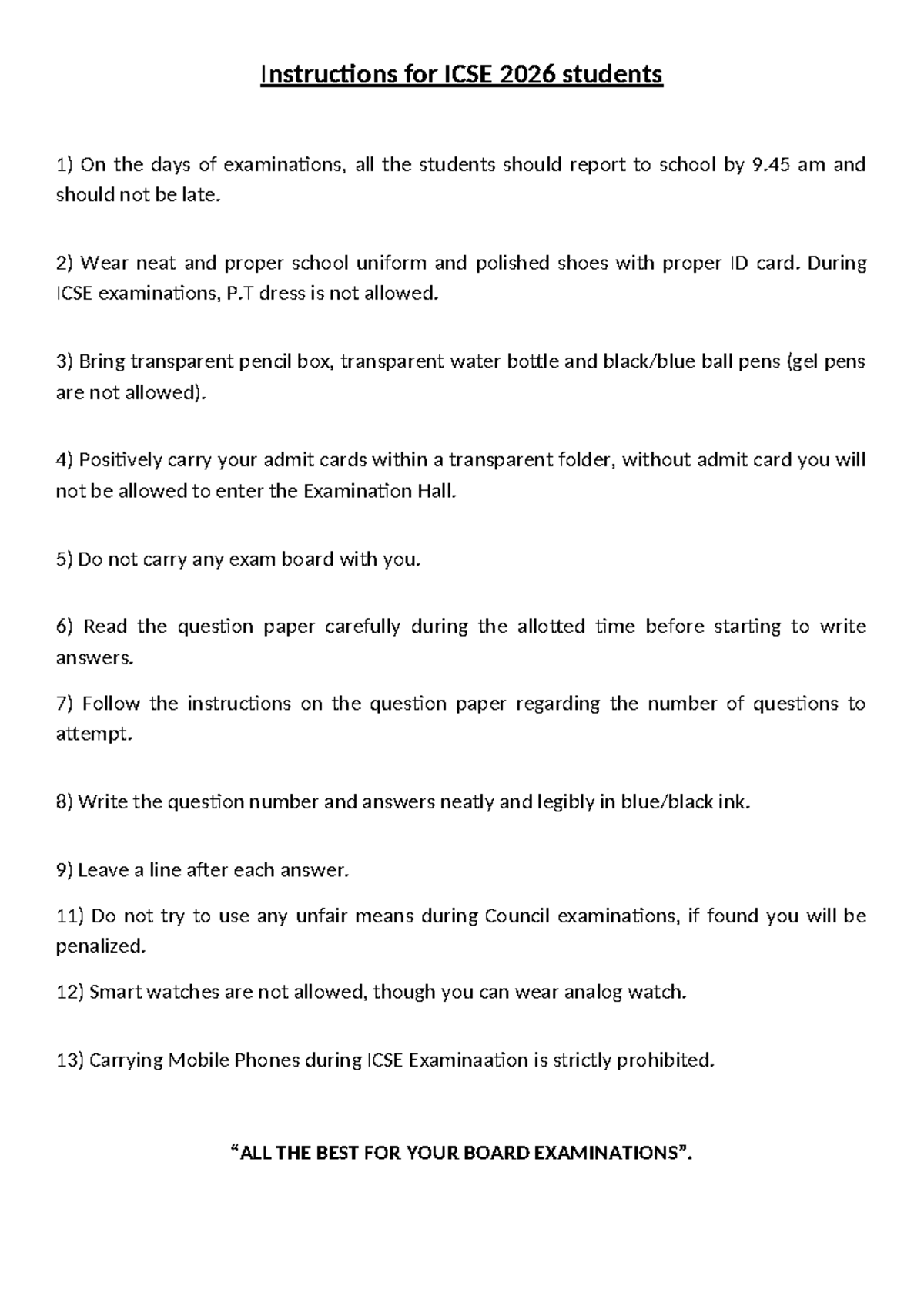 ICSE 2026 Exam Instructions: Essential Guidelines for Students - Studocu