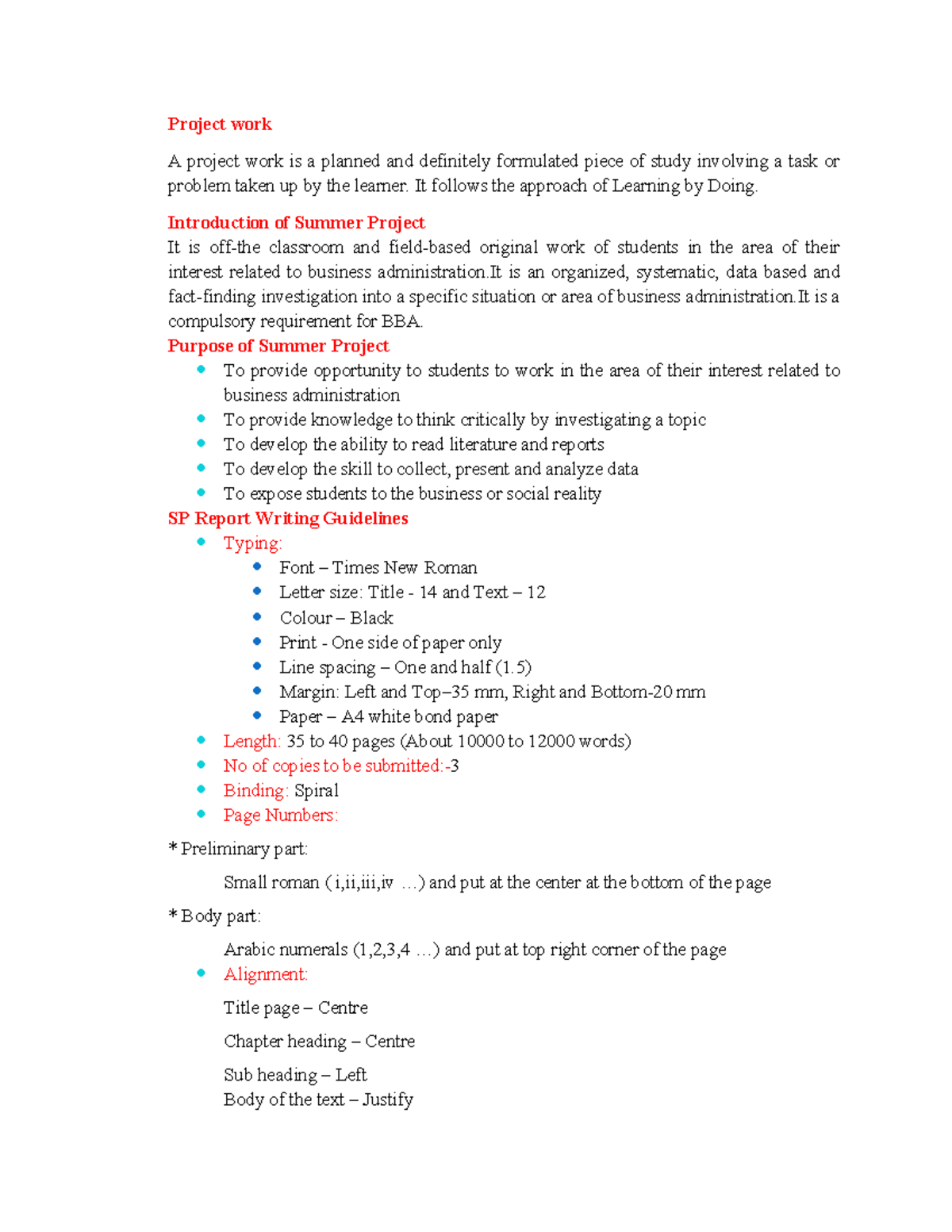 BBA Summer Project Report Guidelines and Evaluation Criteria - Studocu