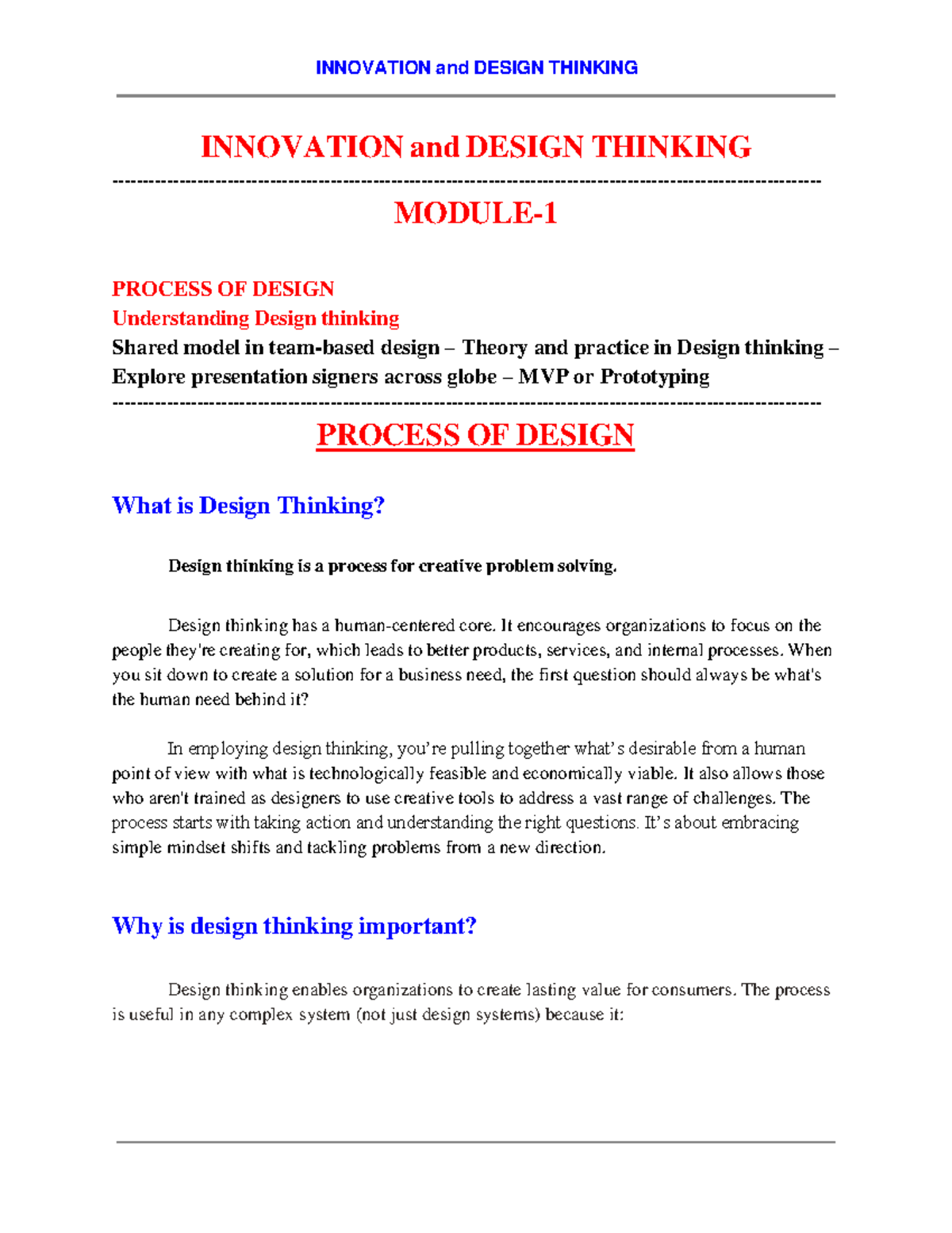 Innovation and design thinking process: IDT module 1 notes - Studocu