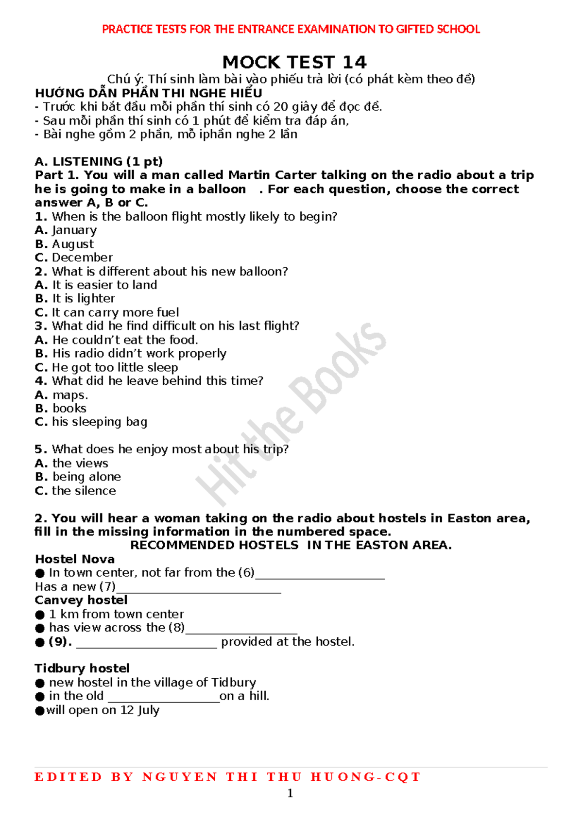 MOCK TEST 14: ENTRANCE EXAMINATION TO GIFTED SCHOOL - Studocu