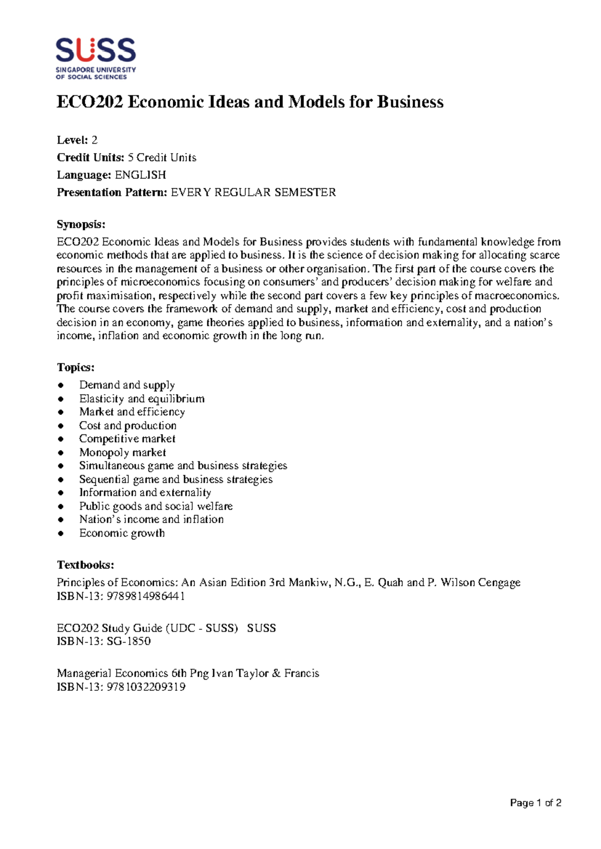 ECO202 Final Exam Study Guide: Economic Ideas & Models for Business ...