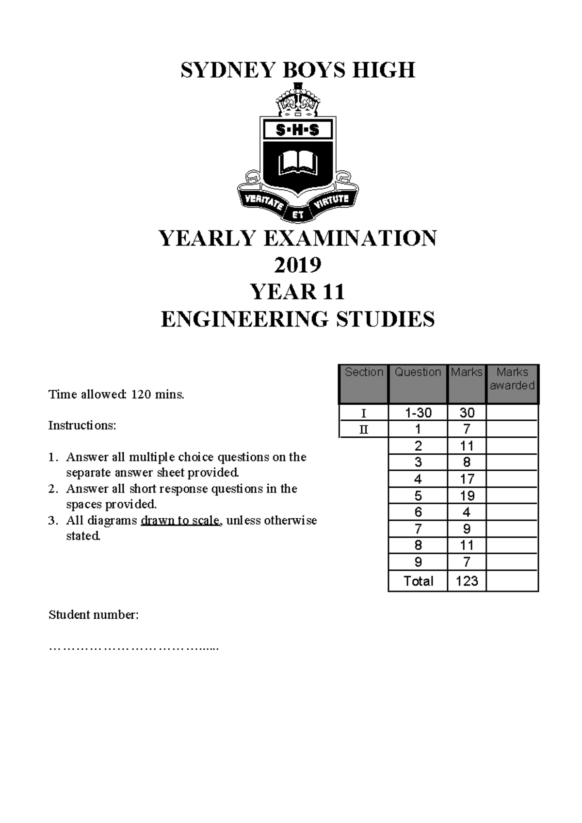Engineering Studies Year 11 Yearly Exam 2019 - SYDNEY BOYS HIGH - Studocu
