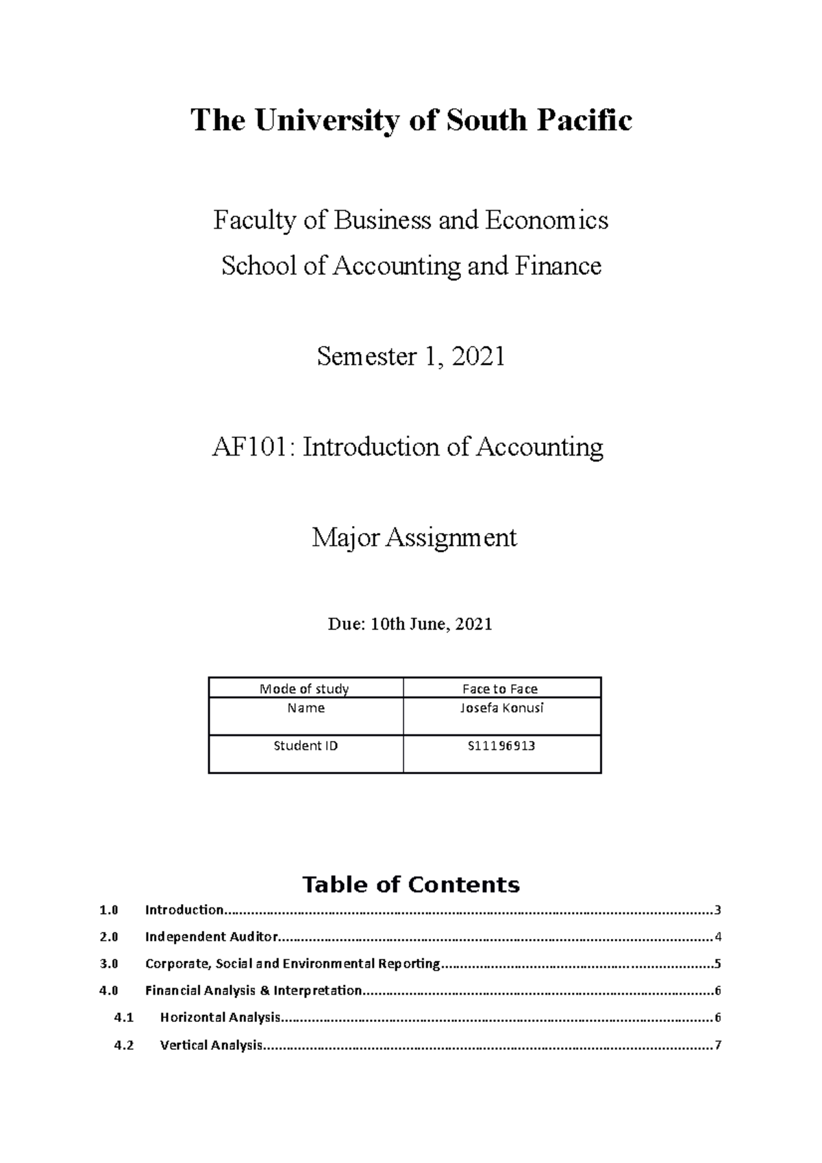 AF101 Major Assignment: Financial Analysis and Reporting for FMF Ltd ...