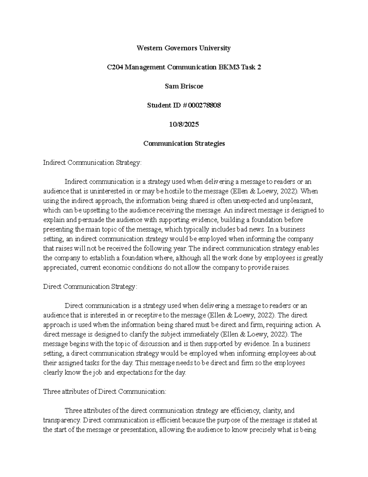 C204 Management Communication BKM3 Task 2: Strategies for Effective ...