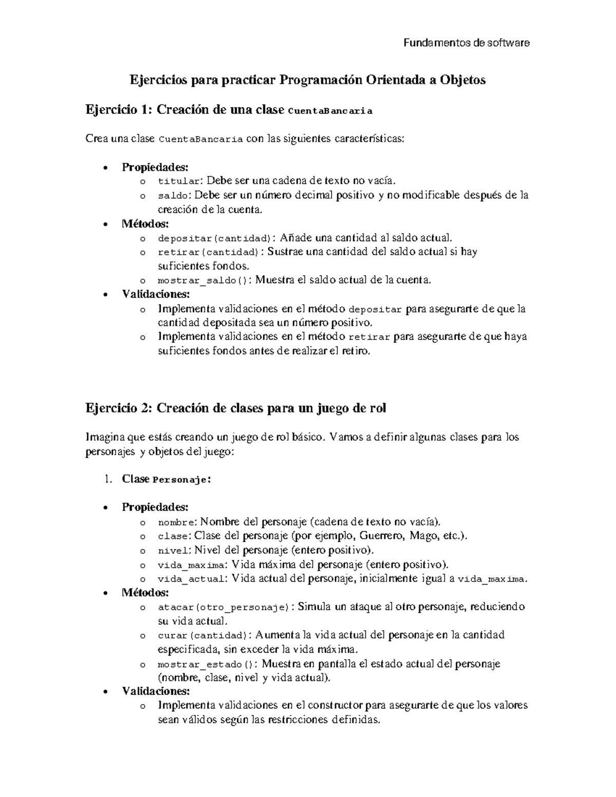 Ejercicios para practicar Programación orientada a objetos ...