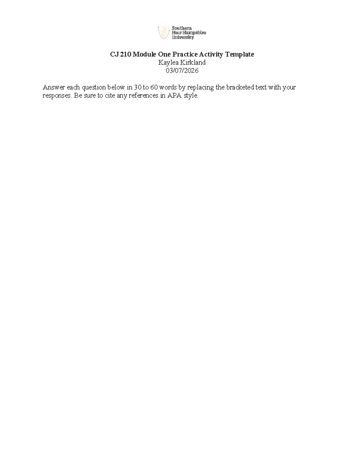 CJ 210 Module One Practice Activity Responses and APA Citations - Studocu