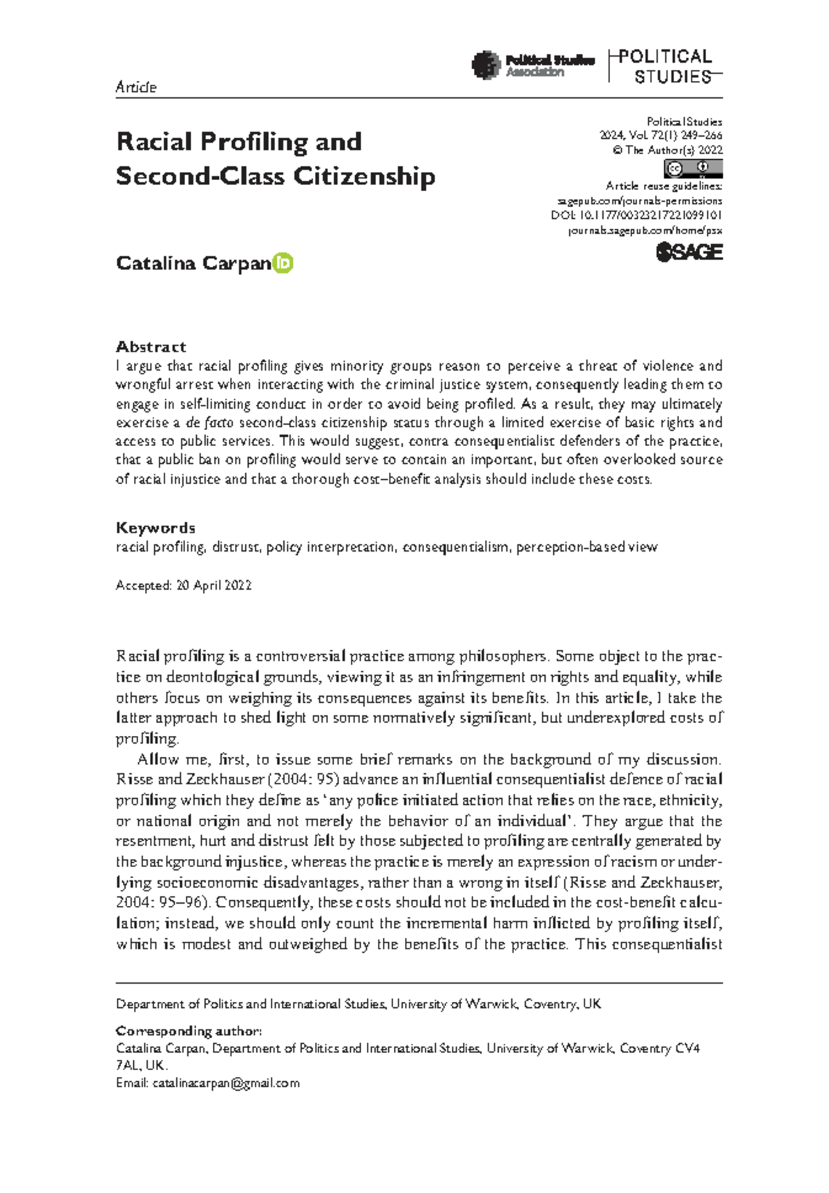 Racial Profiling and Its Consequences on Citizenship Status (POL ...