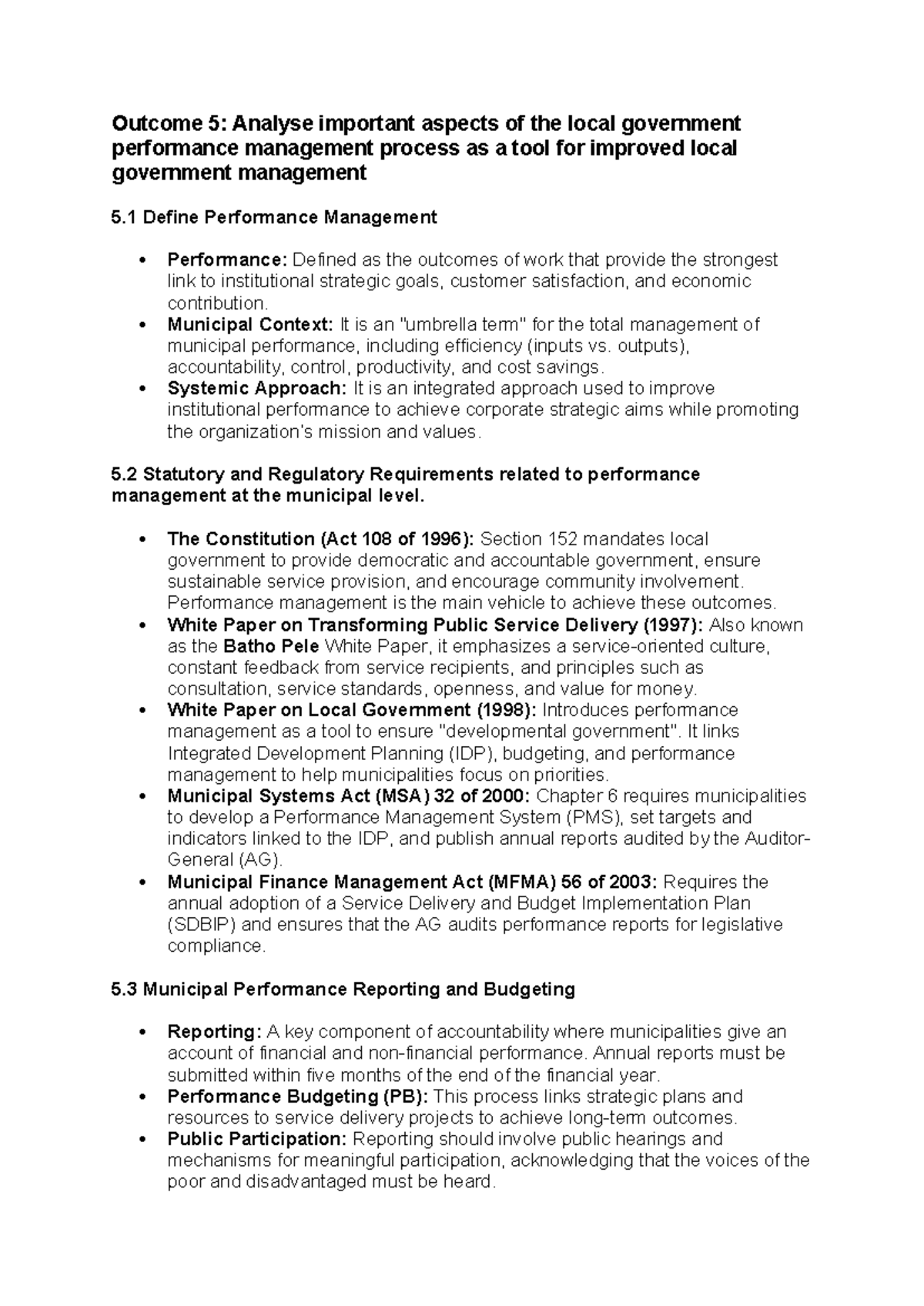 EMMA3714 Outcome 5: Local Government Performance Management Analysis ...