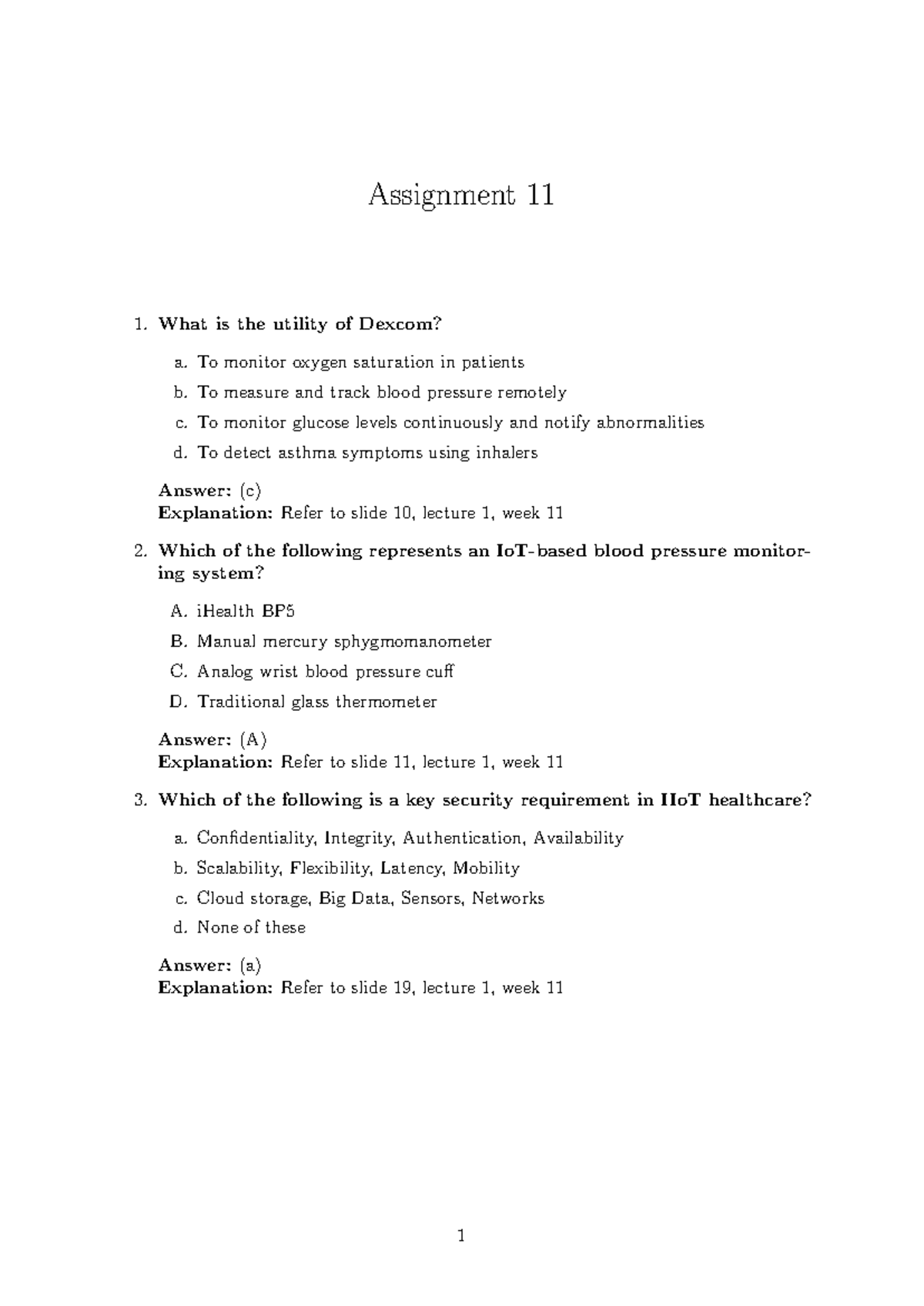 Week 11 Assignment 11 Solutions: IIoT Healthcare & Facility Management ...