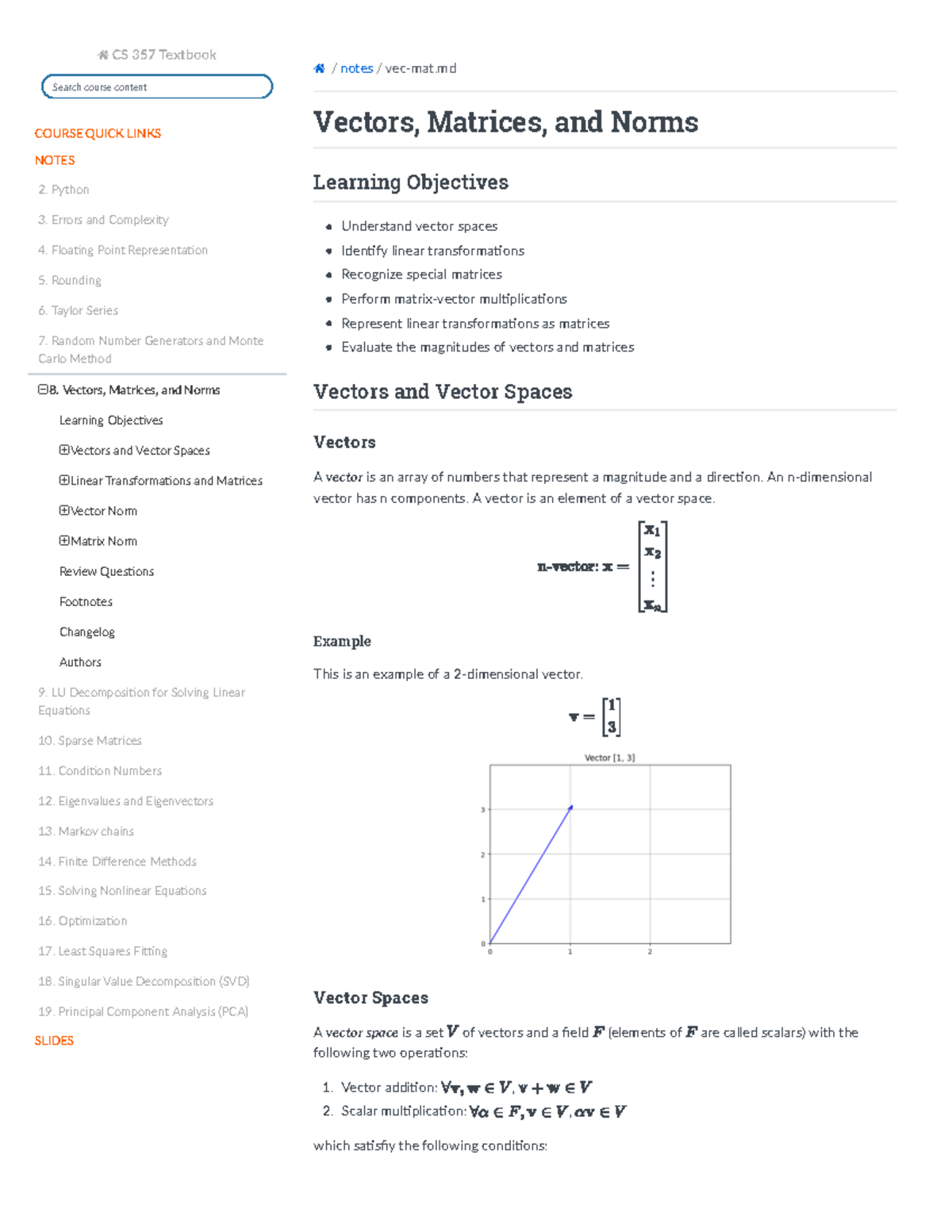 Vectors, Matrices, and Norms in Linear Algebra - CS 357 Textbook ...