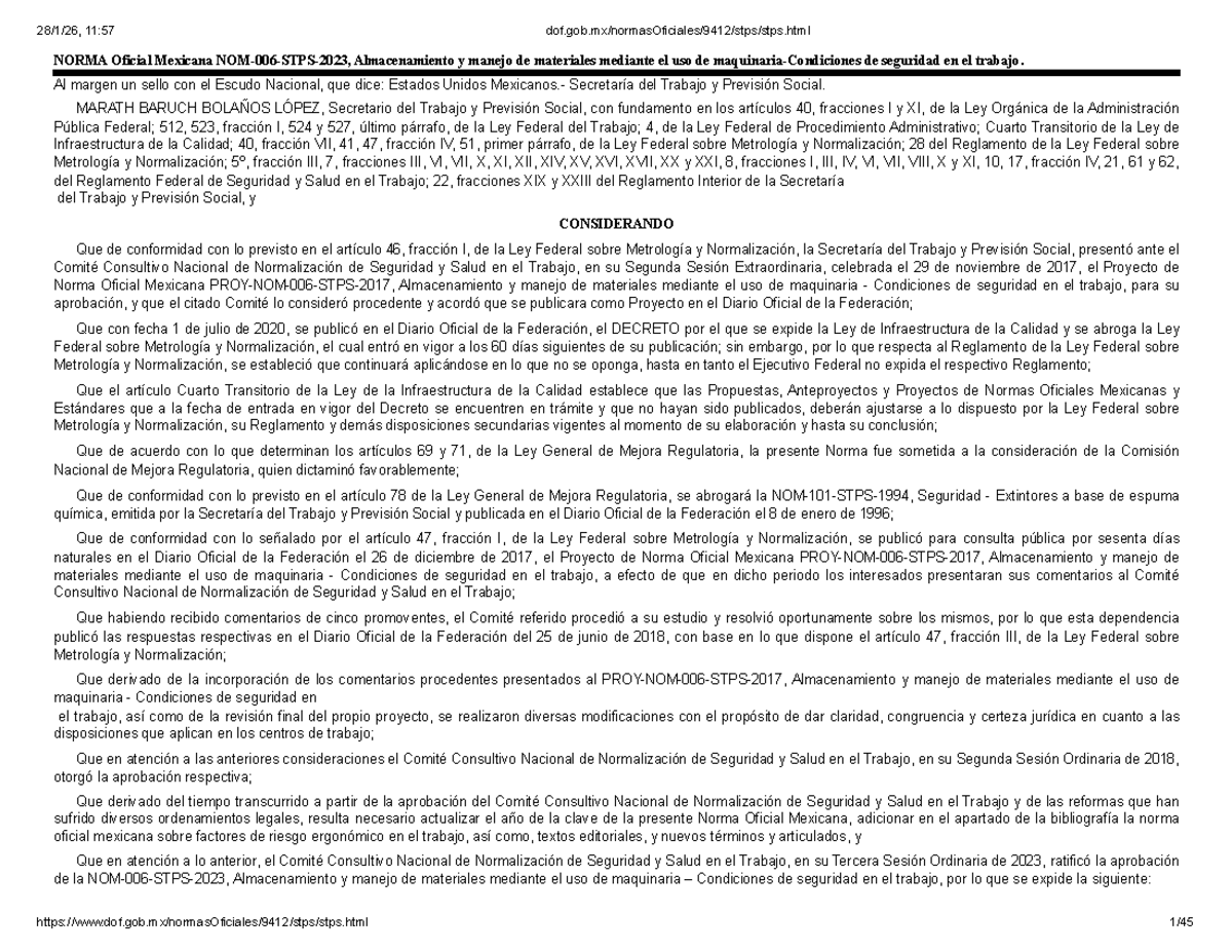 NOM-006-STPS-2023: Almacenamiento y Manejo de Materiales con Maquinaria ...