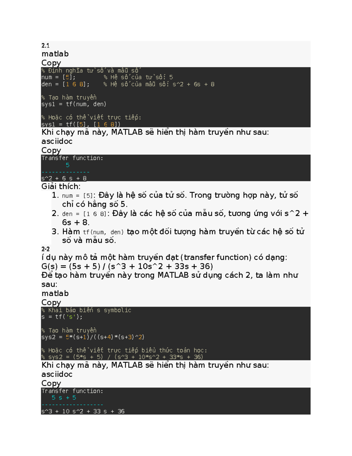 MATLAB Transfer Functions and Feedback Control Systems: Lecture Notes ...