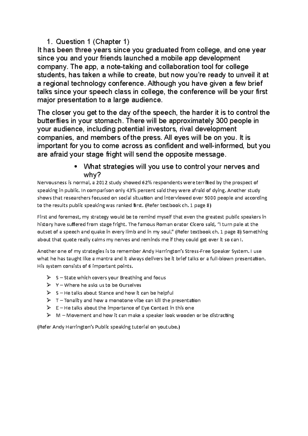 CA 109 Discussion Post 1: Strategies for Overcoming Speech Anxiety ...