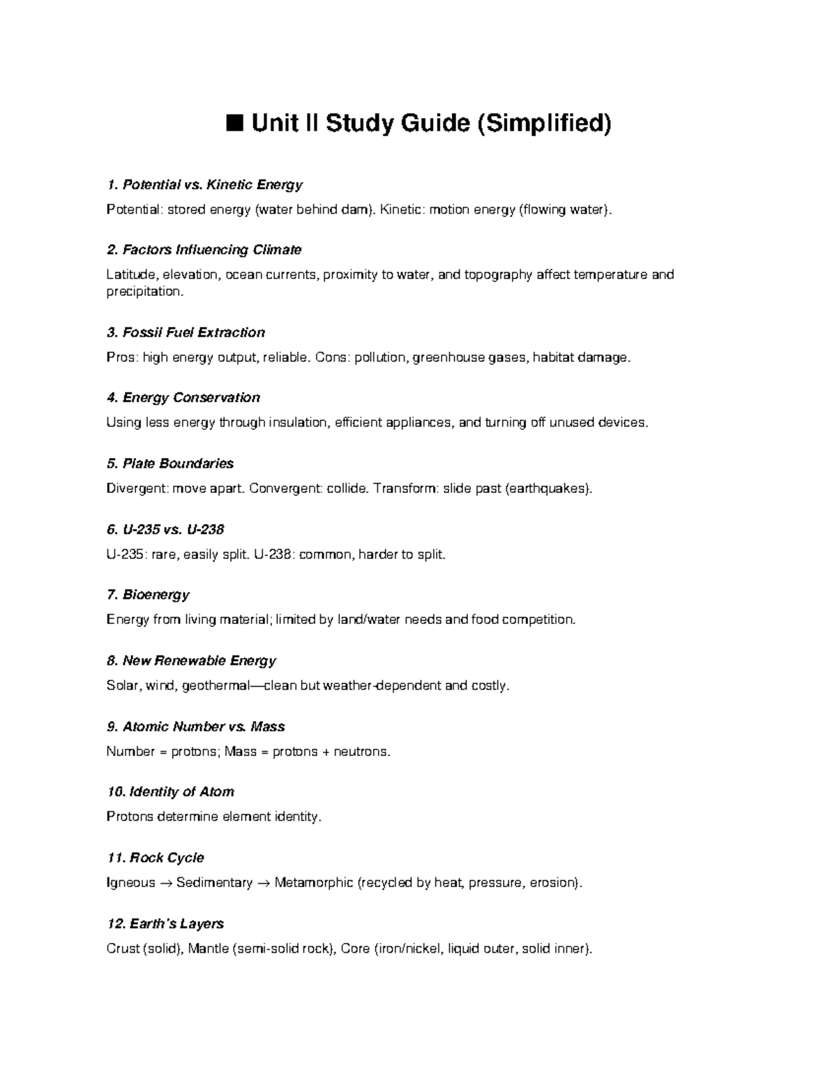 Unit II Study Guide: Energy, Climate, and Earth Systems Concepts - Studocu
