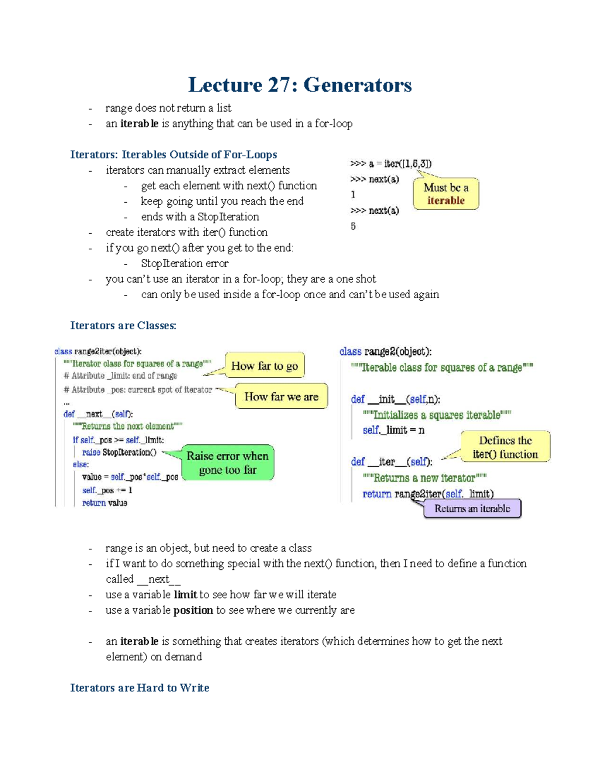 CS1110 Week 15: Lecture on Generators and Iterators - Studocu