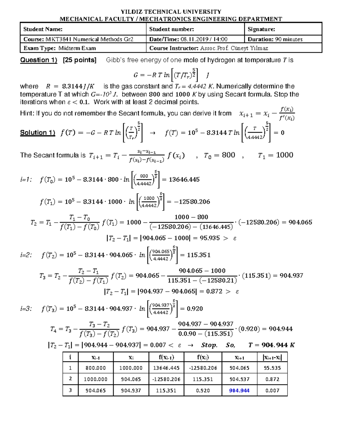 Numerical Methods G2019-Midterm Exam Solutions and Analysis - Studocu