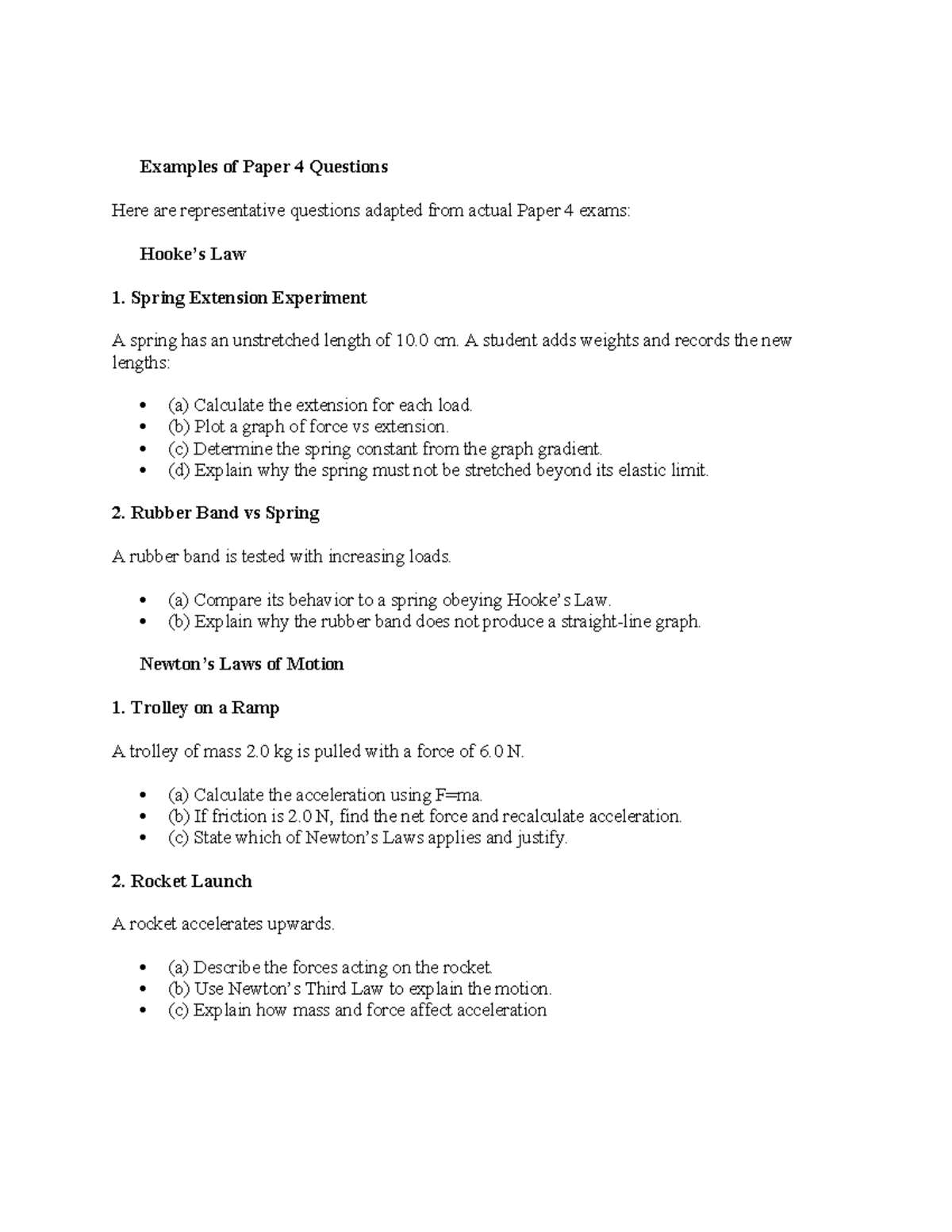 📘 Paper 4 Exam Questions: Spring & Laws of Motion Analysis - Studocu