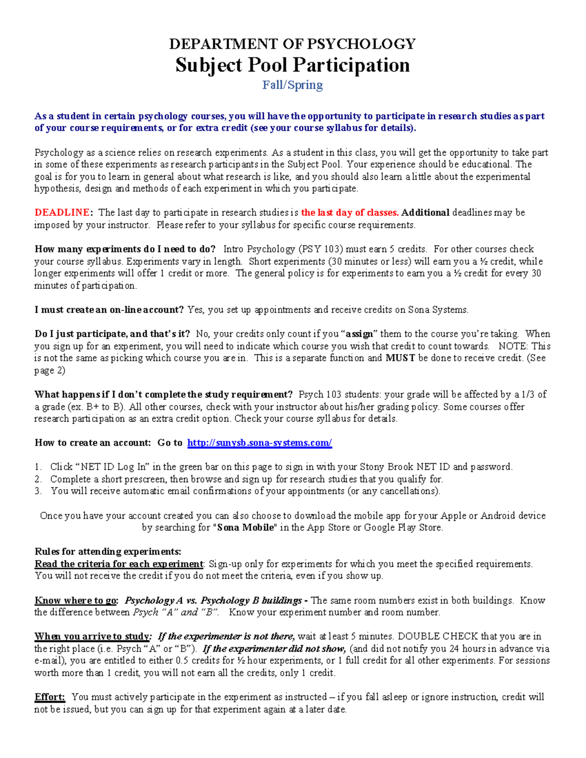 PSY 103 Subject Pool Participation Guidelines and Instructions - Studocu