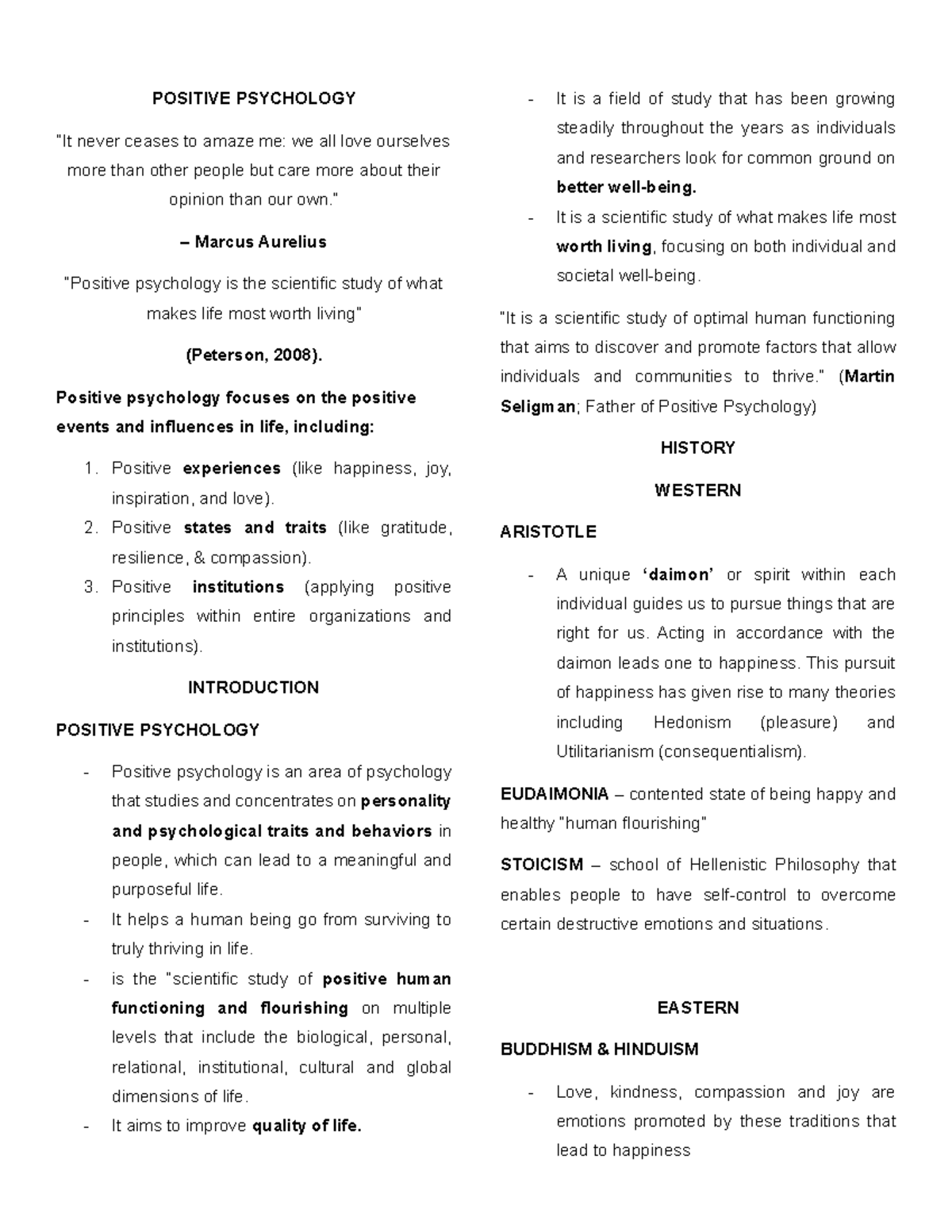 Positive Psychology Reviewer L1 & L2: Insights and Key Concepts - Studocu
