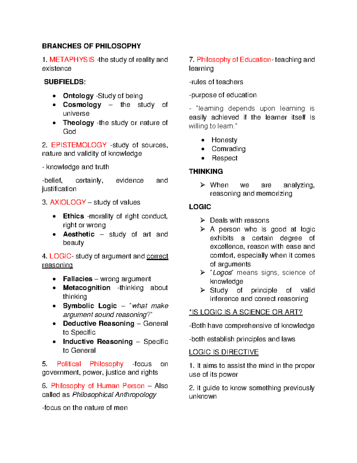 Logic Notes: Exploring the Branches of Philosophy and Reasoning - Studocu