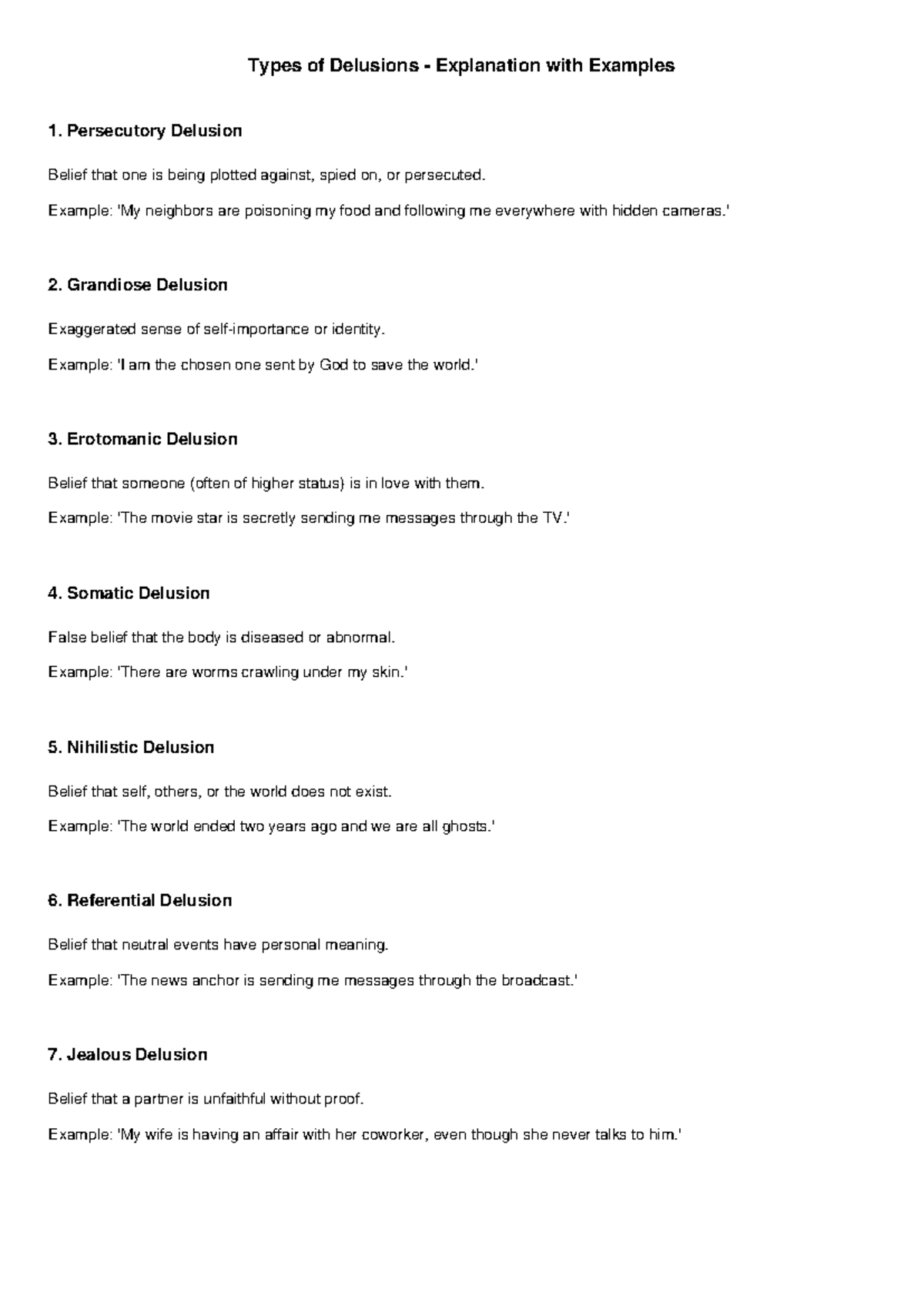 Types of Delusions: Explanation & Examples for PSY 101 - Studocu