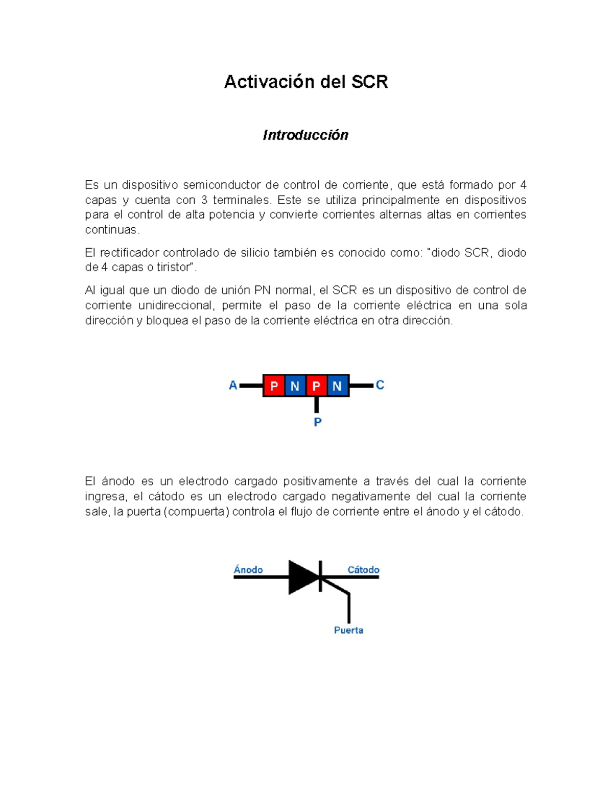 Activación del SCR - Activación del SCR Introducción Es un dispositivo ...
