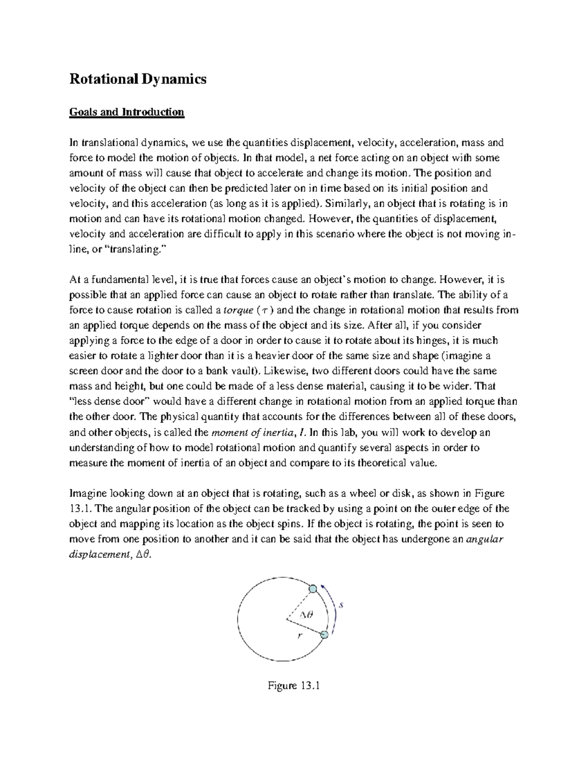 Rotational Dynamics - Lab Report - Introduction: In this lab we are ...