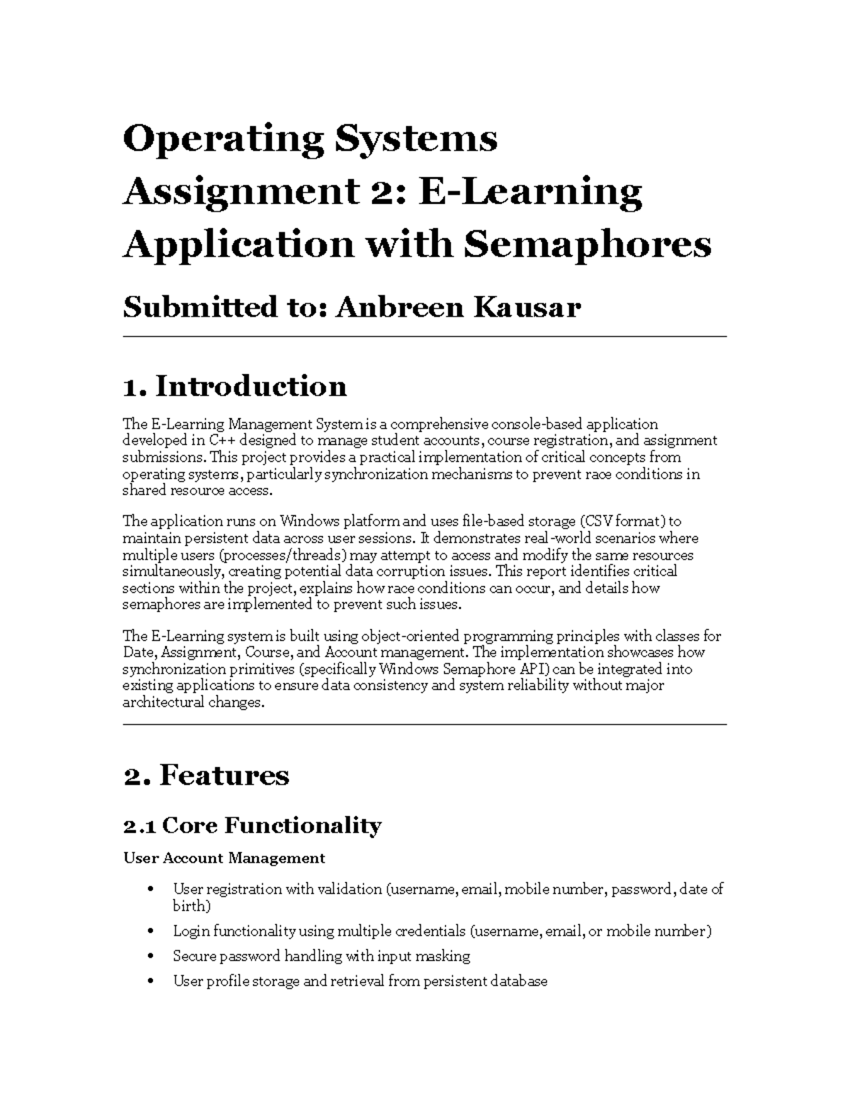 Operating Systems Assignment 2: Semaphore Implementation Report - Studocu