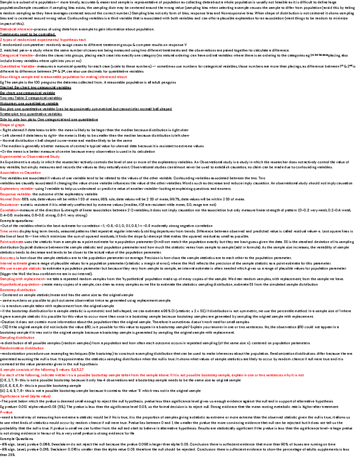 Stats 101: Sampling, Bias, and Hypothesis Testing Cheat Sheet - Studocu