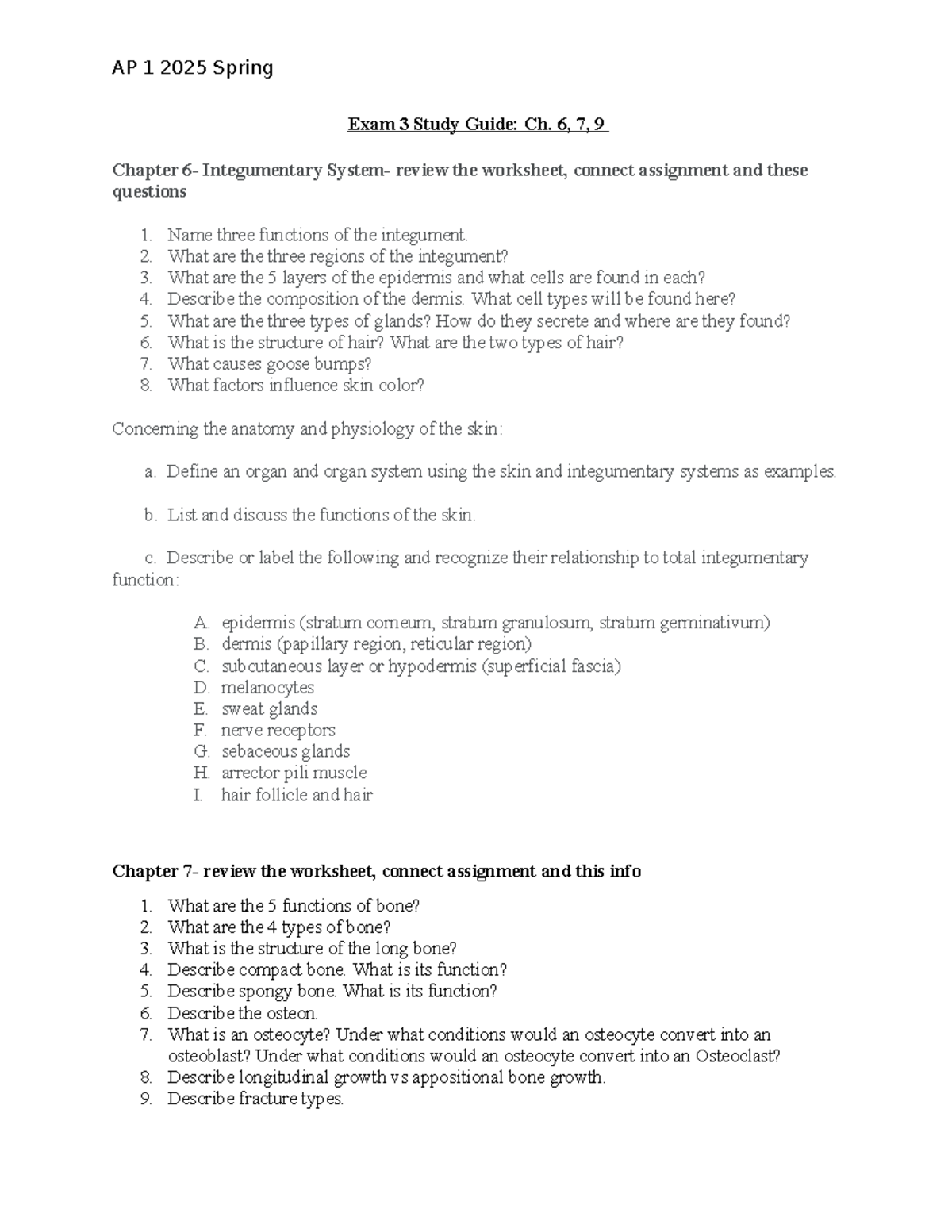 AP 1 Exam 3 Study Guide: Integumentary & Bone Systems Overview 2025 ...