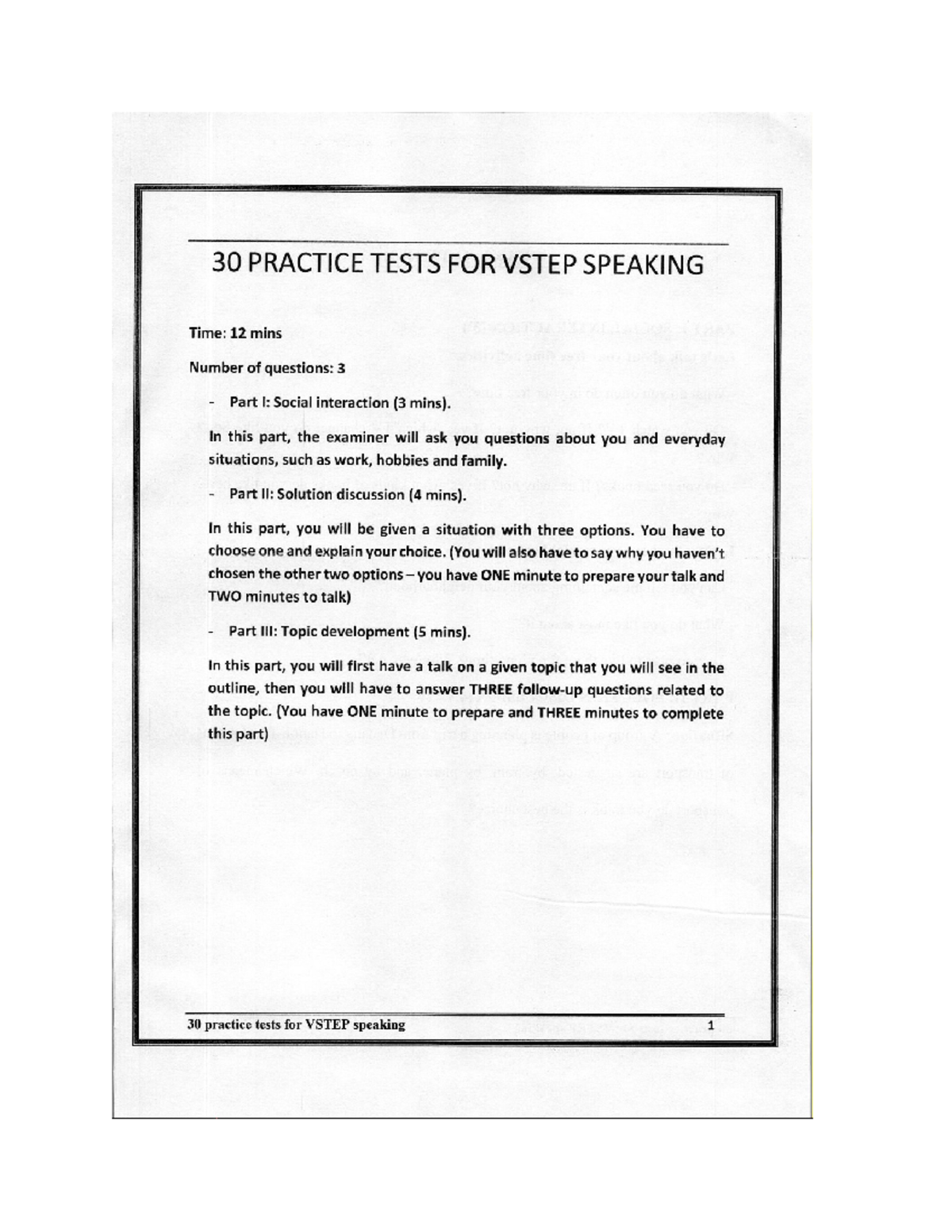 30 VSTEP Speaking Practice Tests: Step-by-Step Preparation Guide - Studocu