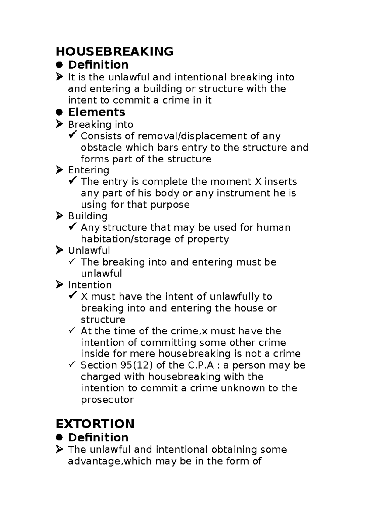 Iuri221 Test 2 Notes: Housebreaking, Extortion, Drug Offences ...