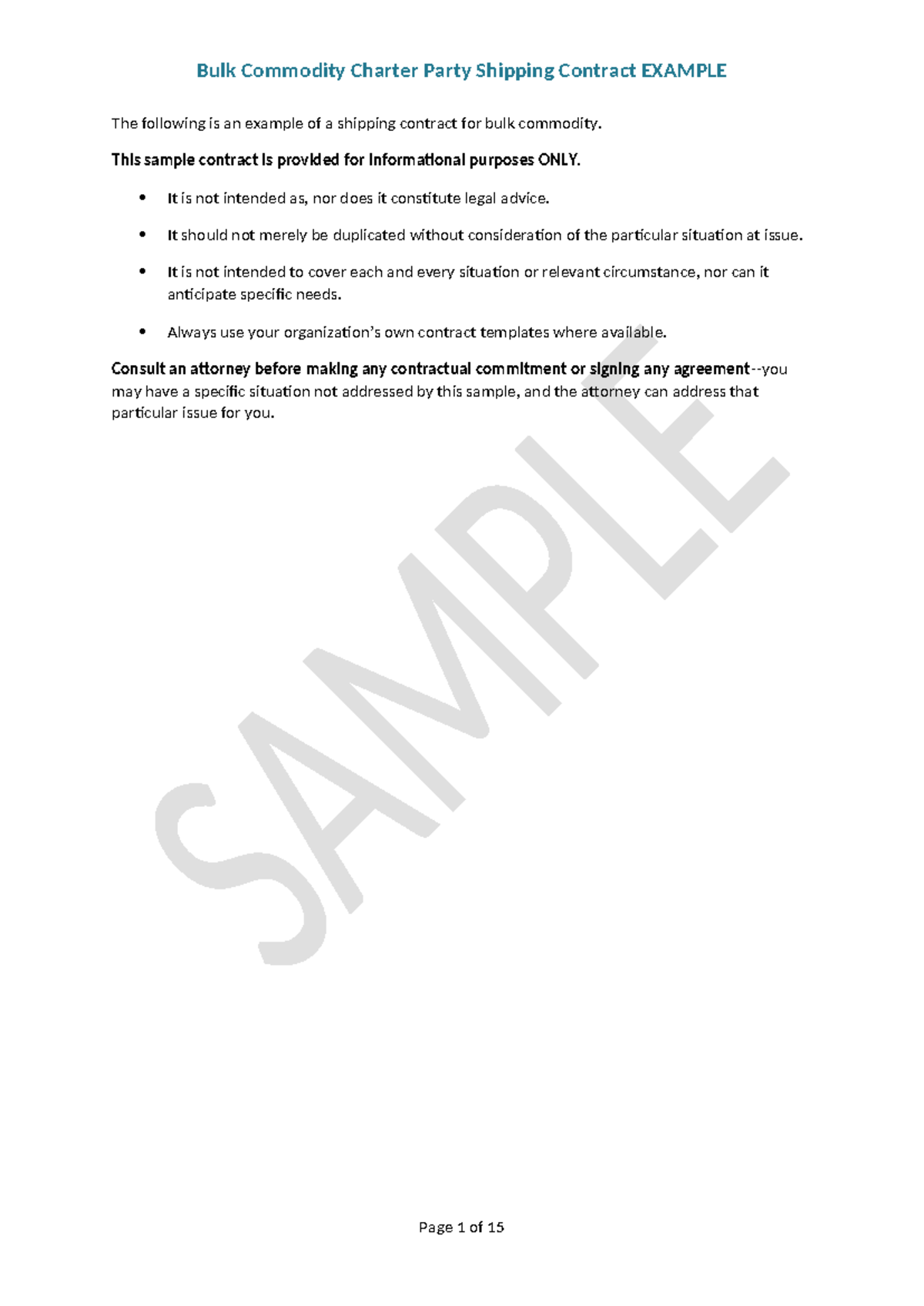 Bulk Commodity Charter Party Shipping Contract Example (P.L. 480) - Studocu