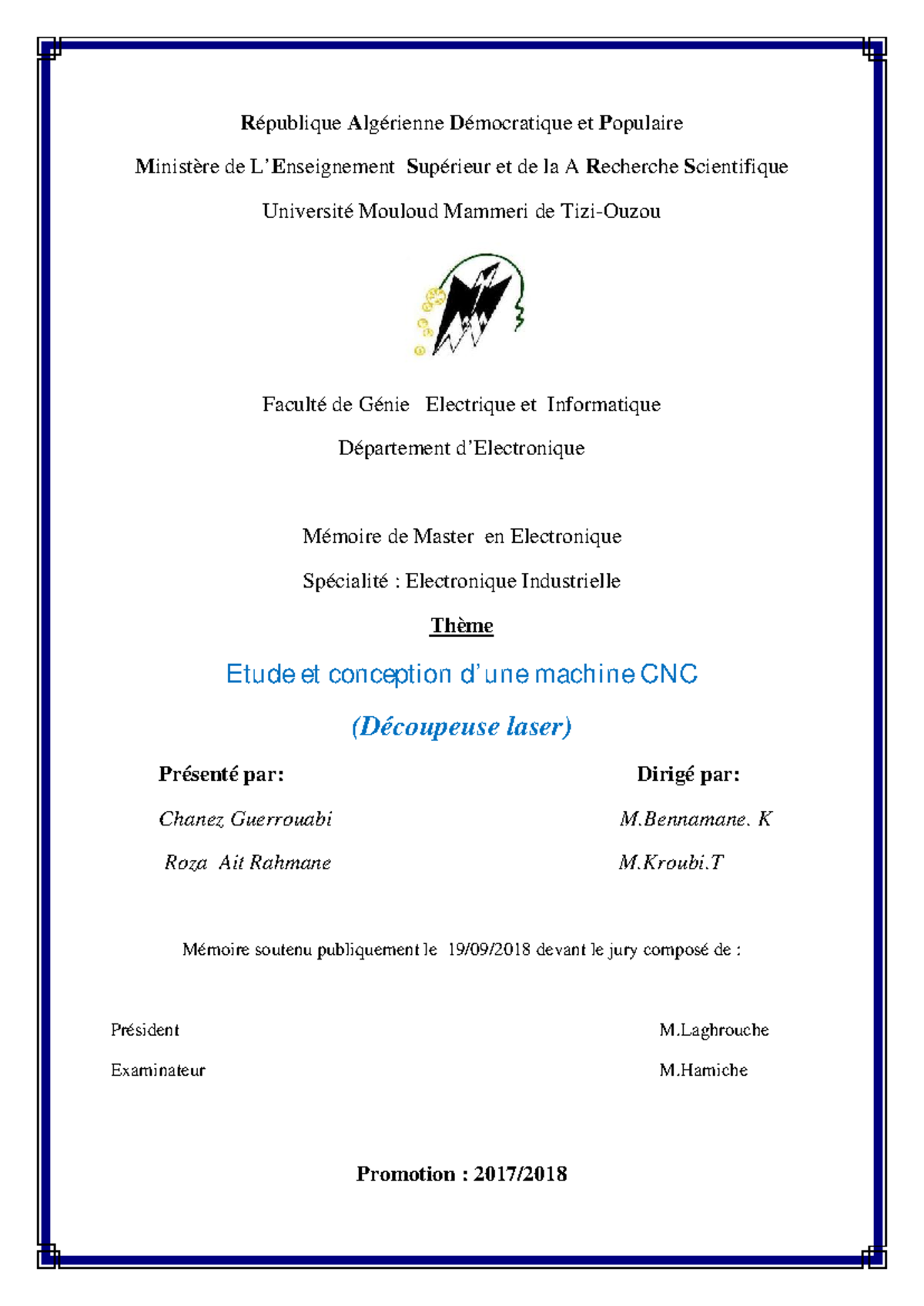Mémoire de Master en Électronique : Conception d'une Machine CNC (Laser ...