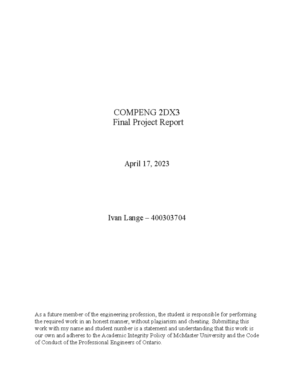 CompEng 2DX Final Project Report by Ivan Lange on Distance Measurement ...